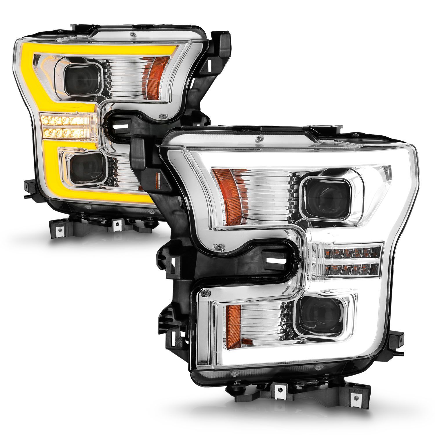 2015-2017 Ford F-150 Anzo Full LED Projector Headlights W/ Light Bar Switchback Chrome Housing - 111548