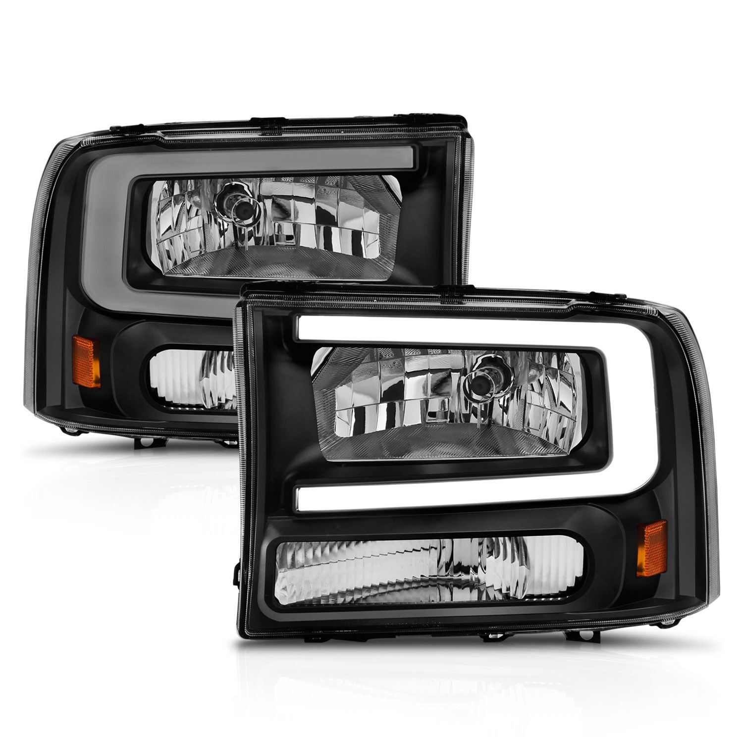 1999-2004 Ford Excursion/F-250/F-350/F-450 Super Duty Anzo Crystal Headlights W/ Light Bar Black Housing - 111549