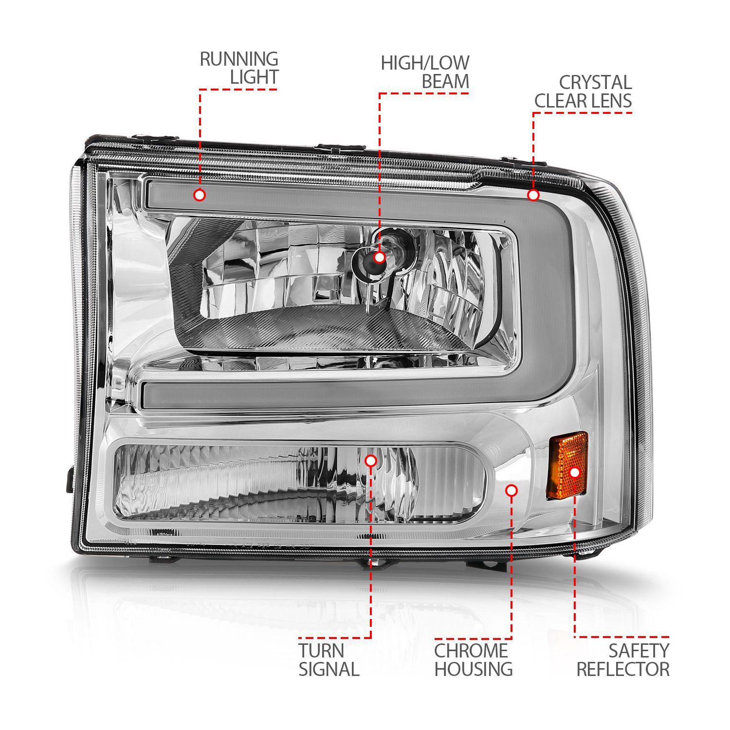 1999-2004 Ford Excursion/F-250/F-350/F-450 Super Duty Anzo Crystal Headlights W/ Light Bar Chrome Housing