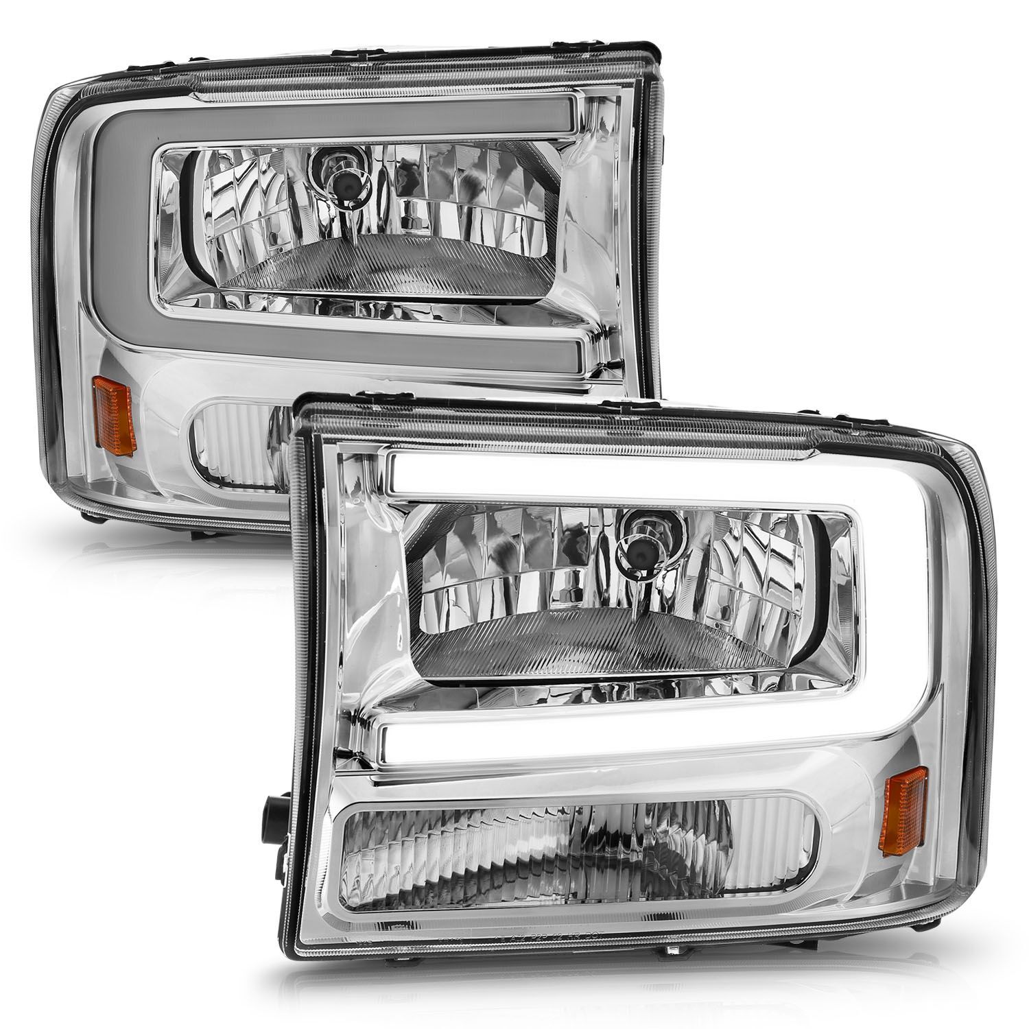 1999-2004 Ford Excursion/F-250/F-350/F-450 Super Duty Anzo Crystal Headlights W/ Light Bar Chrome Housing - 111550