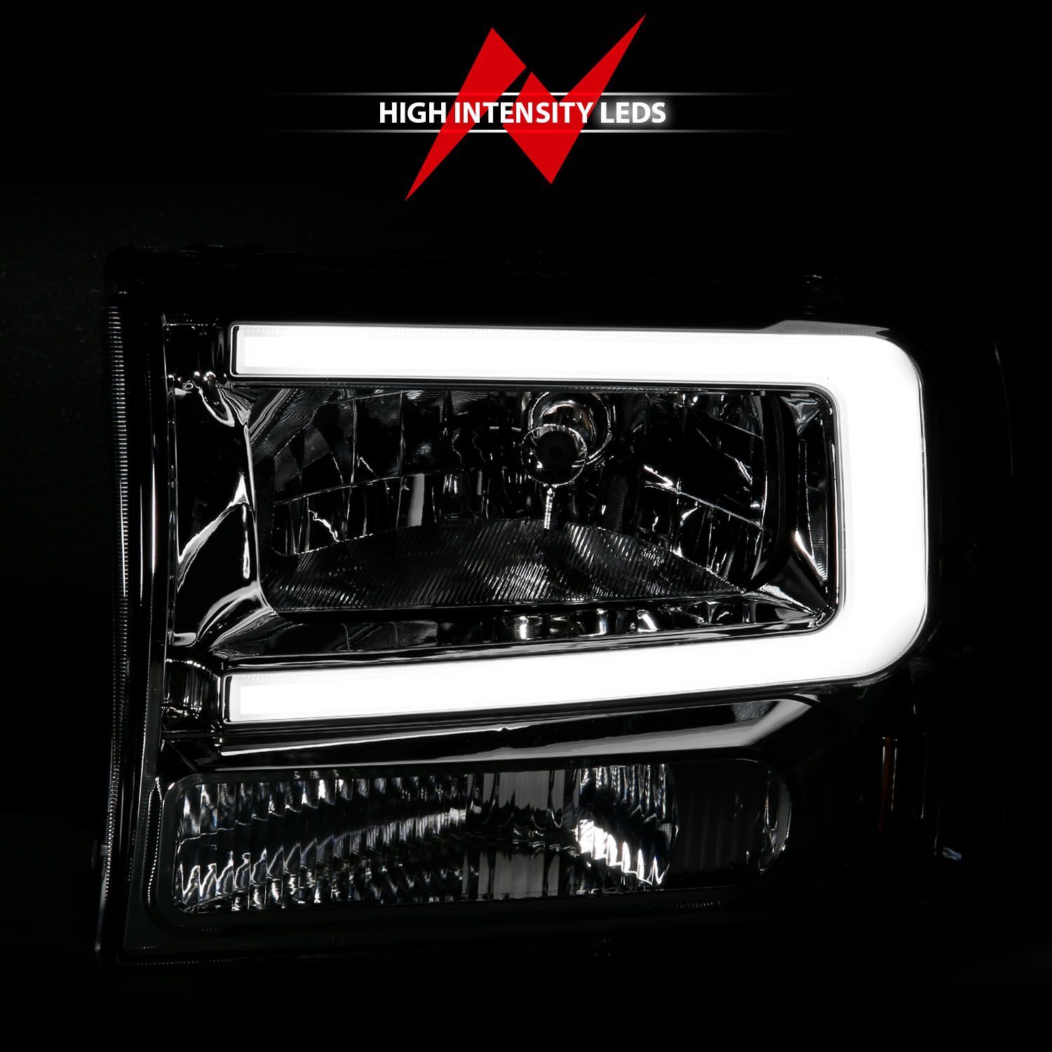 1999-2004 Ford Excursion/F-250/F-350/F-450 Super Duty Anzo Crystal Headlights W/ Light Bar Chrome Housing