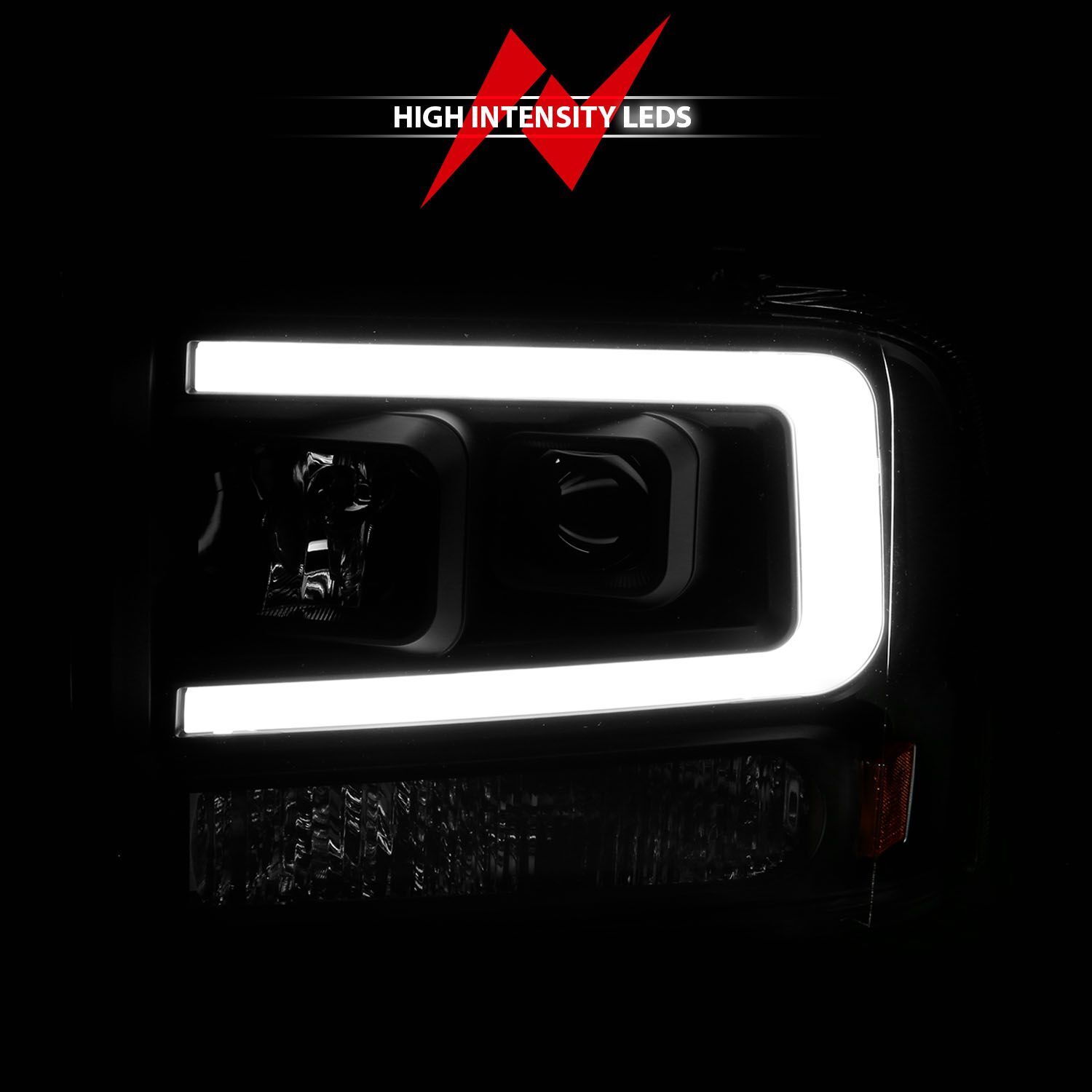 2005-2007 Ford Excursion/F-250/F-350/F-450/F-550 Super Duty Anzo Projector Headlights W/ Light Bar Black Housing