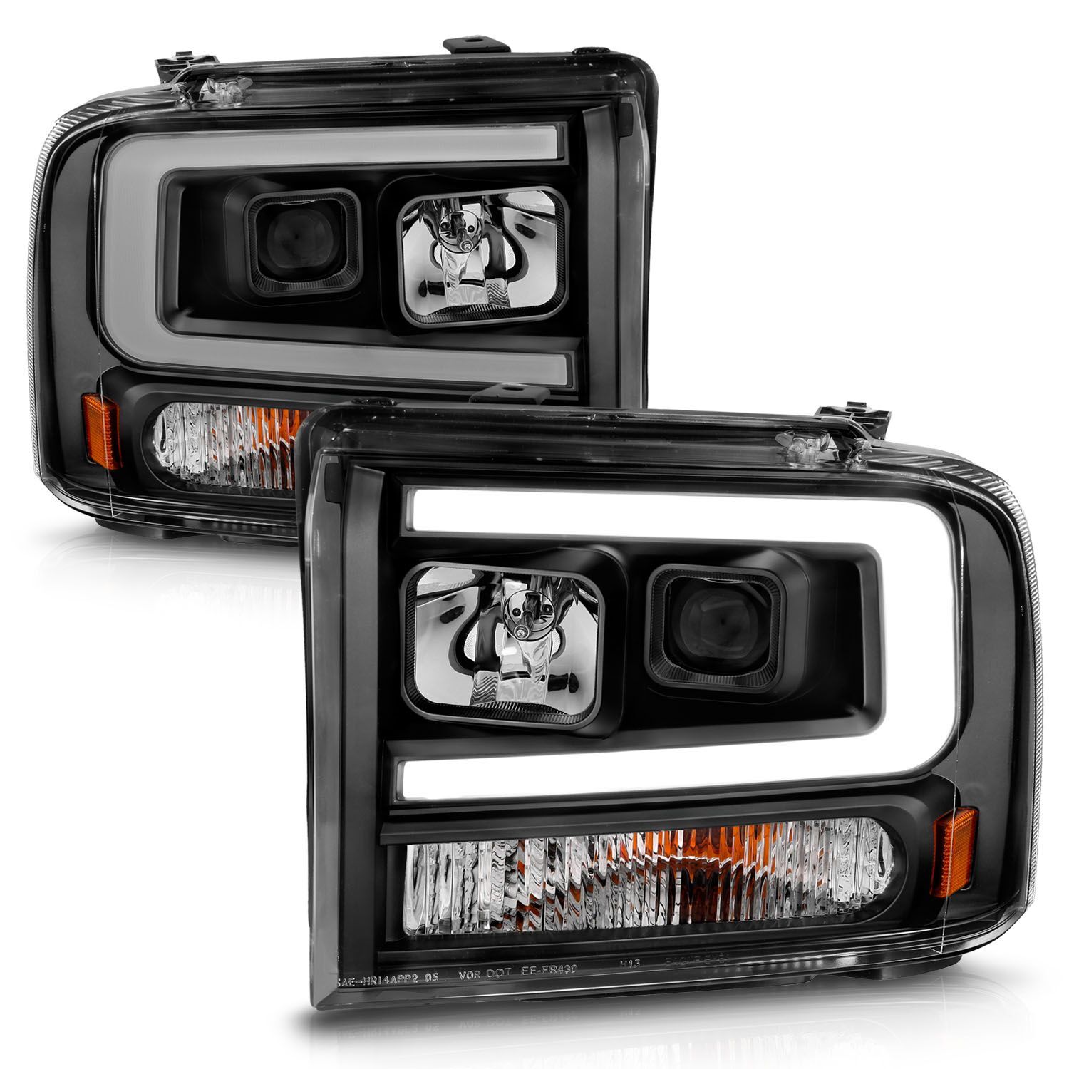 2005-2007 Ford Excursion/F-250/F-350/F-450/F-550 Super Duty Anzo Projector Headlights W/ Light Bar Black Housing - 111551