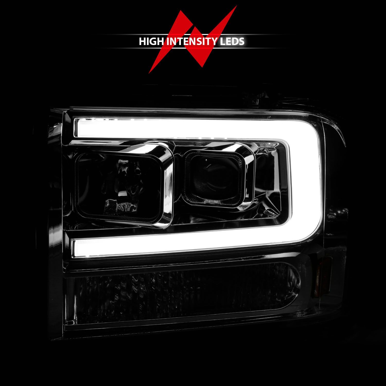 2005-2007 Ford Excursion/F-250/F-350/F-450/F-550 Super Duty Anzo Projector Headlights W/ Light Bar Chrome Housing