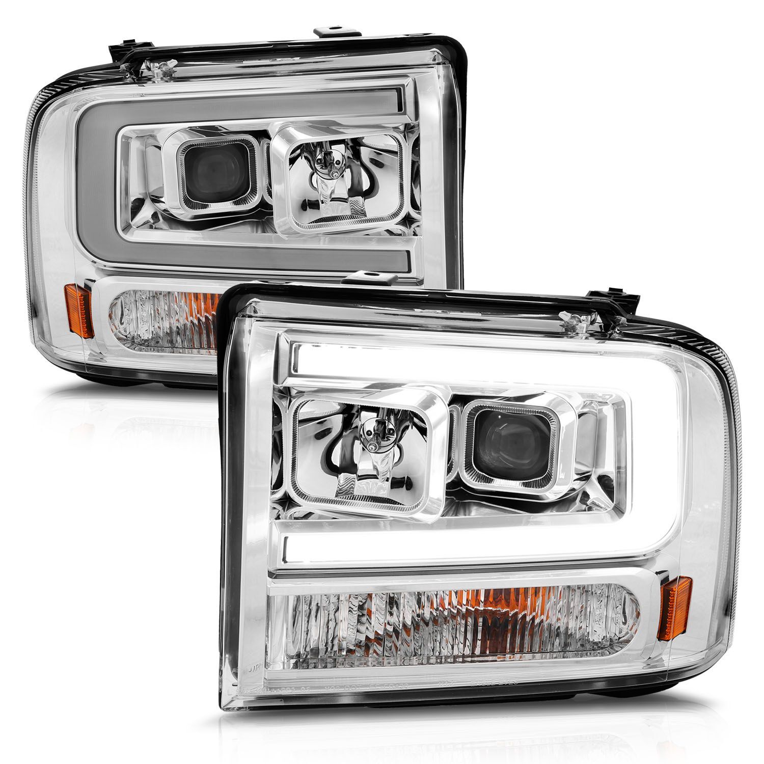 2005-2007 Ford Excursion/F-250/F-350/F-450/F-550 Super Duty Anzo Projector Headlights W/ Light Bar Chrome Housing - 111552