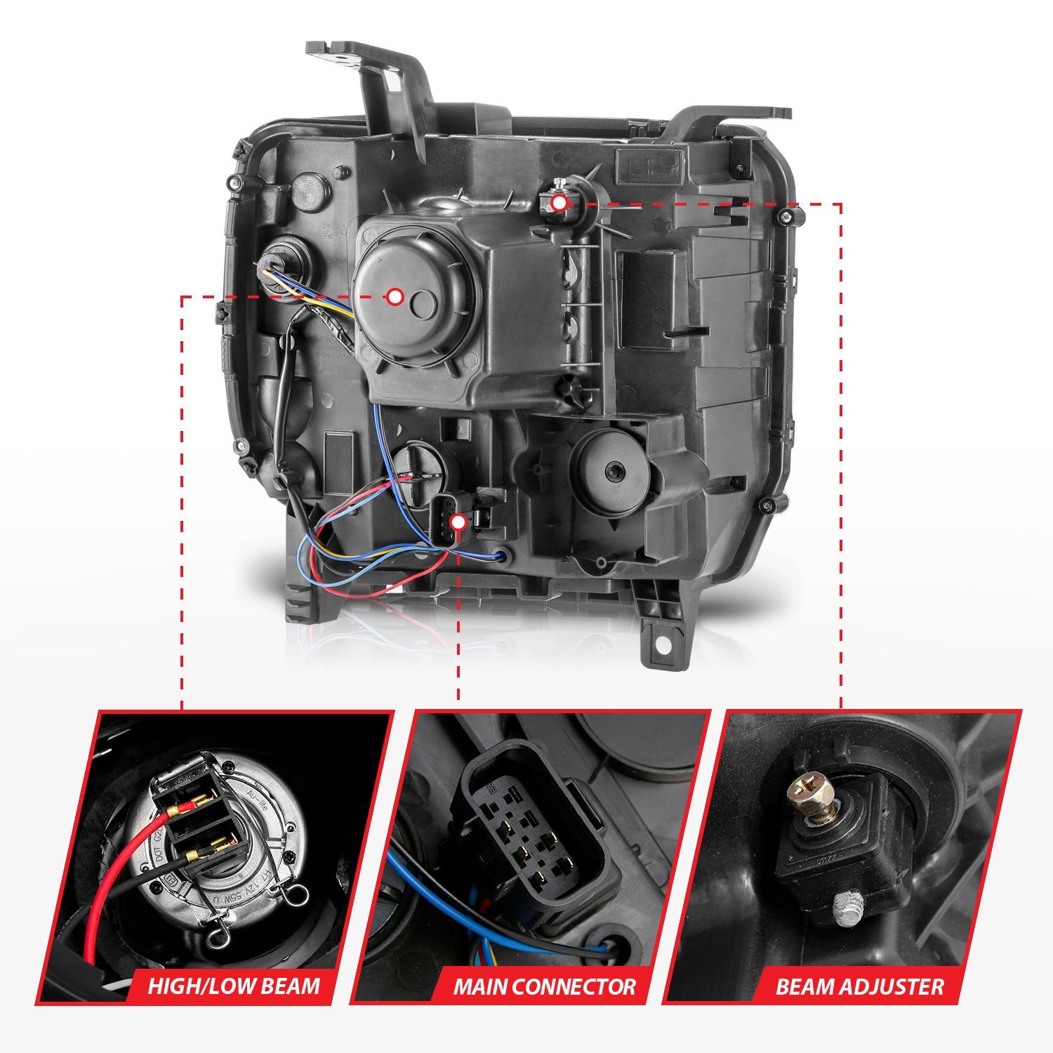 2015-2019 GMC Sierra 1500/2500 HD/3500 HD Base/SLE Anzo Plank Style Projector Headlight Chrome Housing (Halogen Type)