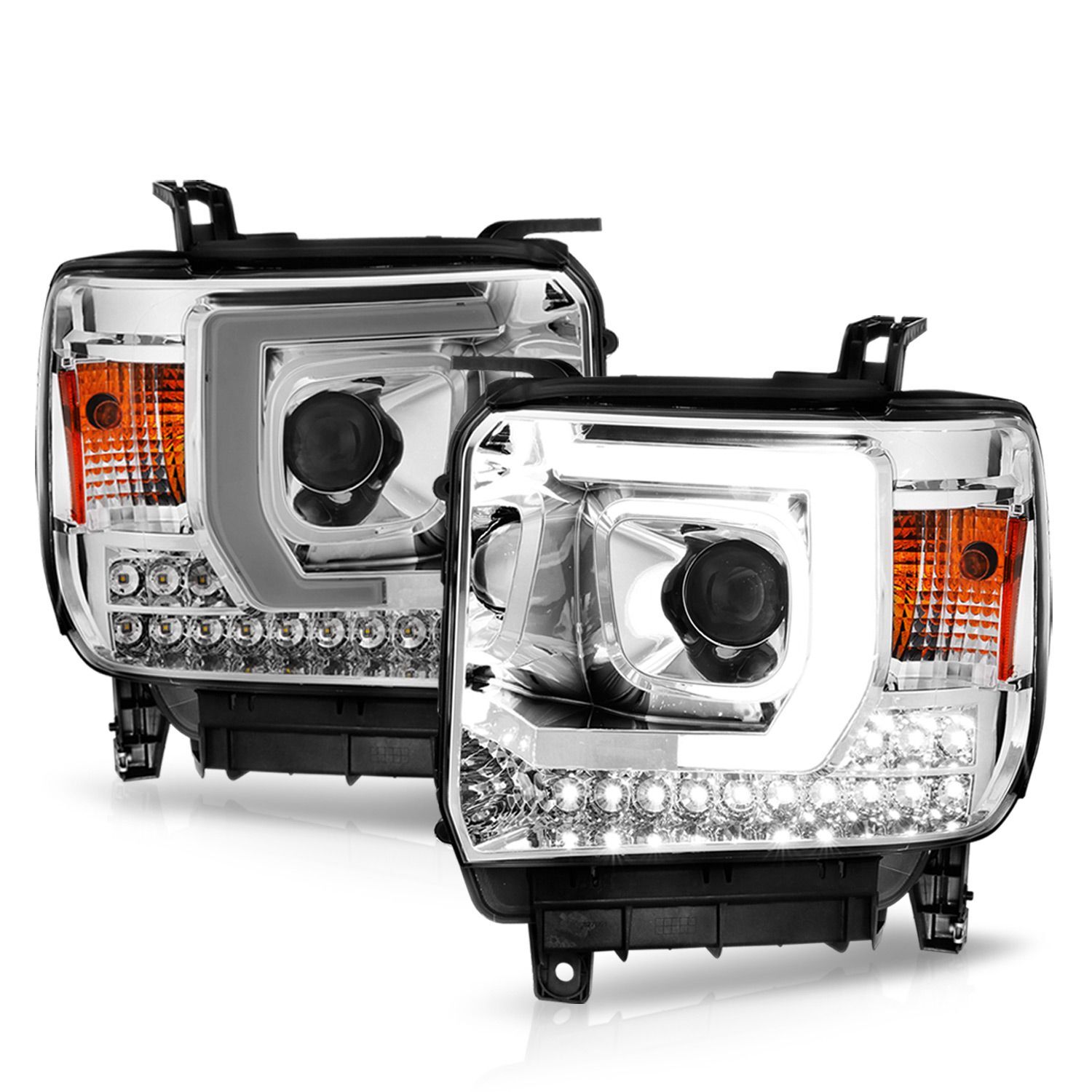 2015-2019 GMC Sierra 1500/2500 HD/3500 HD Base/SLE Anzo Plank Style Projector Headlight Chrome Housing (Halogen Type) - 111553