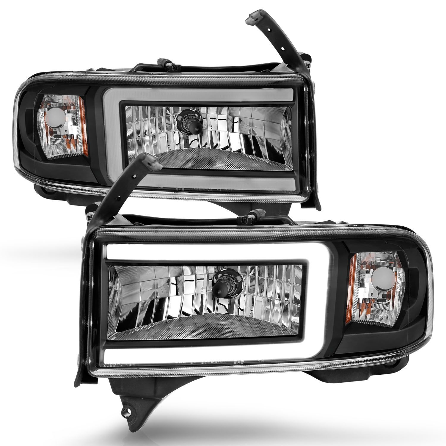 1994-2001 Dodge Ram 1500/2500/3500 Non-Sport Anzo Crystal Headlights W/ Light Bar Black Housing - 111554