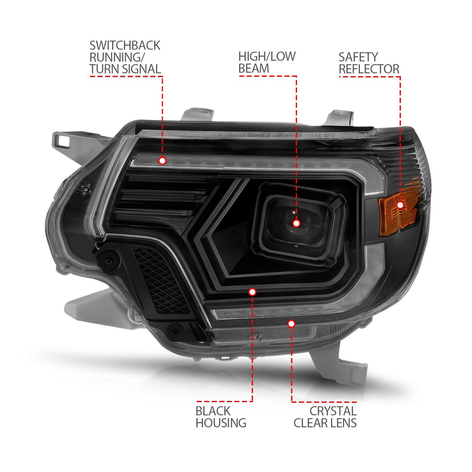 2012-2015 Toyota Tacoma Anzo Projector Headlights W/ Light Bar Switchback Black Housing