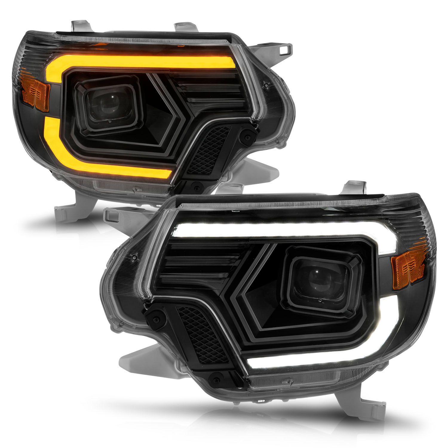 2012-2015 Toyota Tacoma Anzo Projector Headlights W/ Light Bar Switchback Black Housing - 111556
