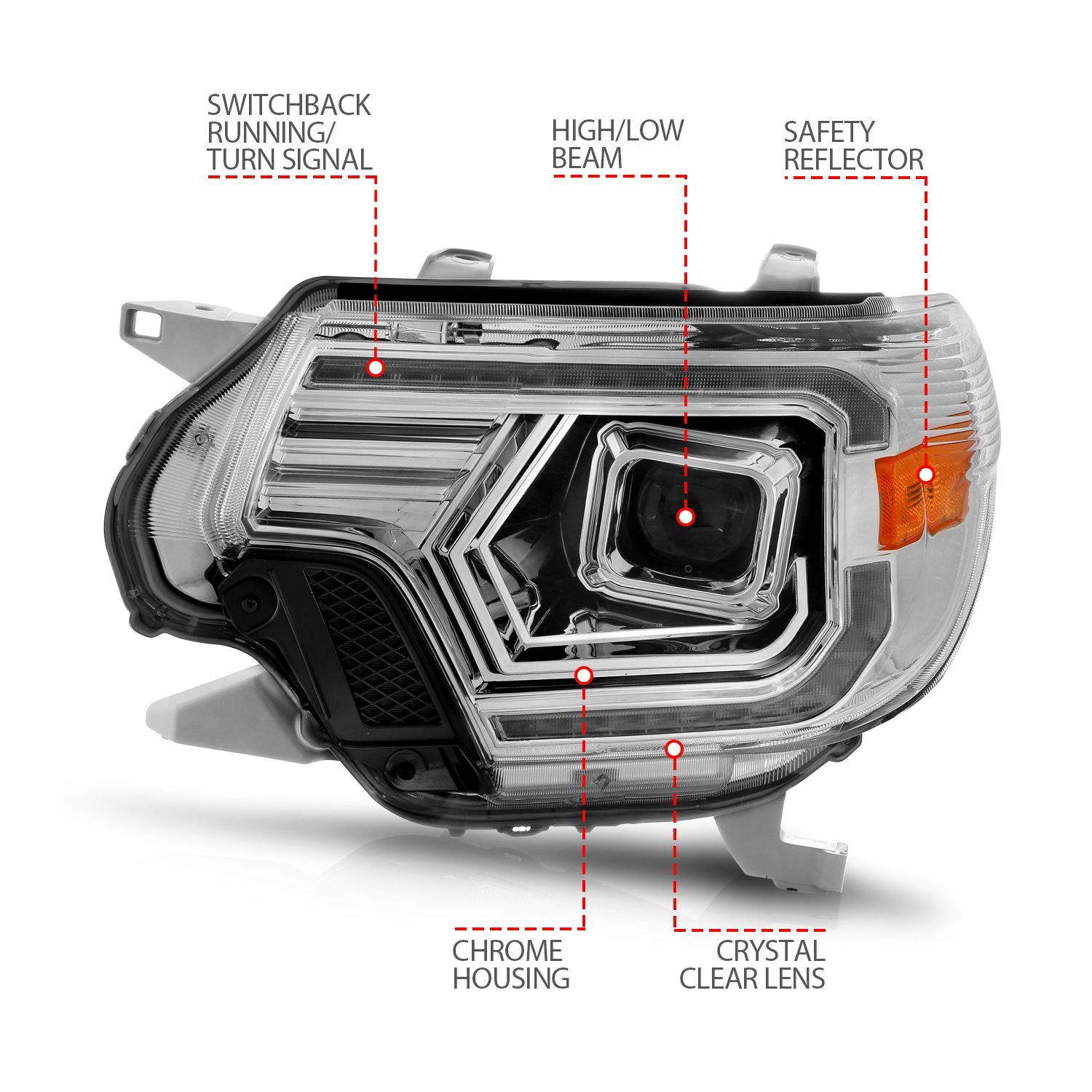 2012-2015 Toyota Tacoma Anzo Projector Headlights W/ Light Bar Switchback Chrome Housing