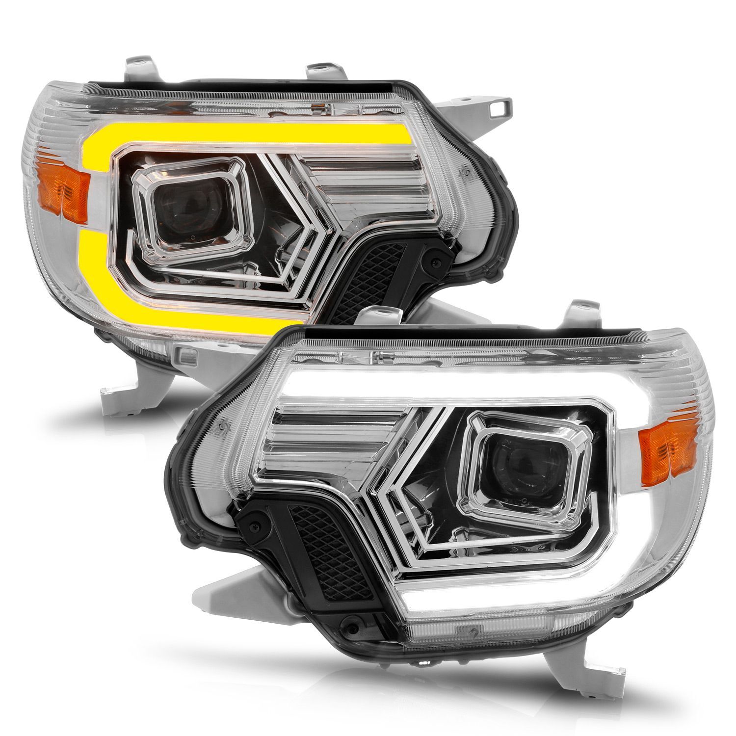 2012-2015 Toyota Tacoma Anzo Projector Headlights W/ Light Bar Switchback Chrome Housing - 111557