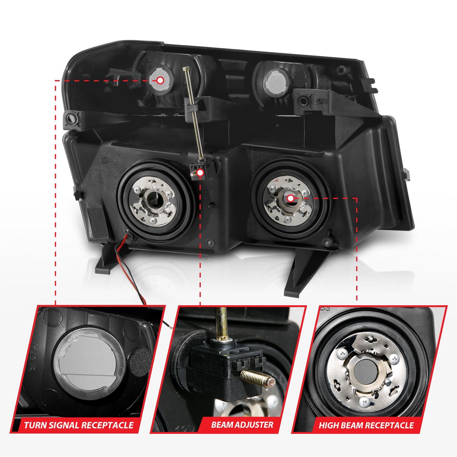 2004-2012 GMC Colorado Anzo Crystal Headlights W/ Light Bar Black Housing 4PC