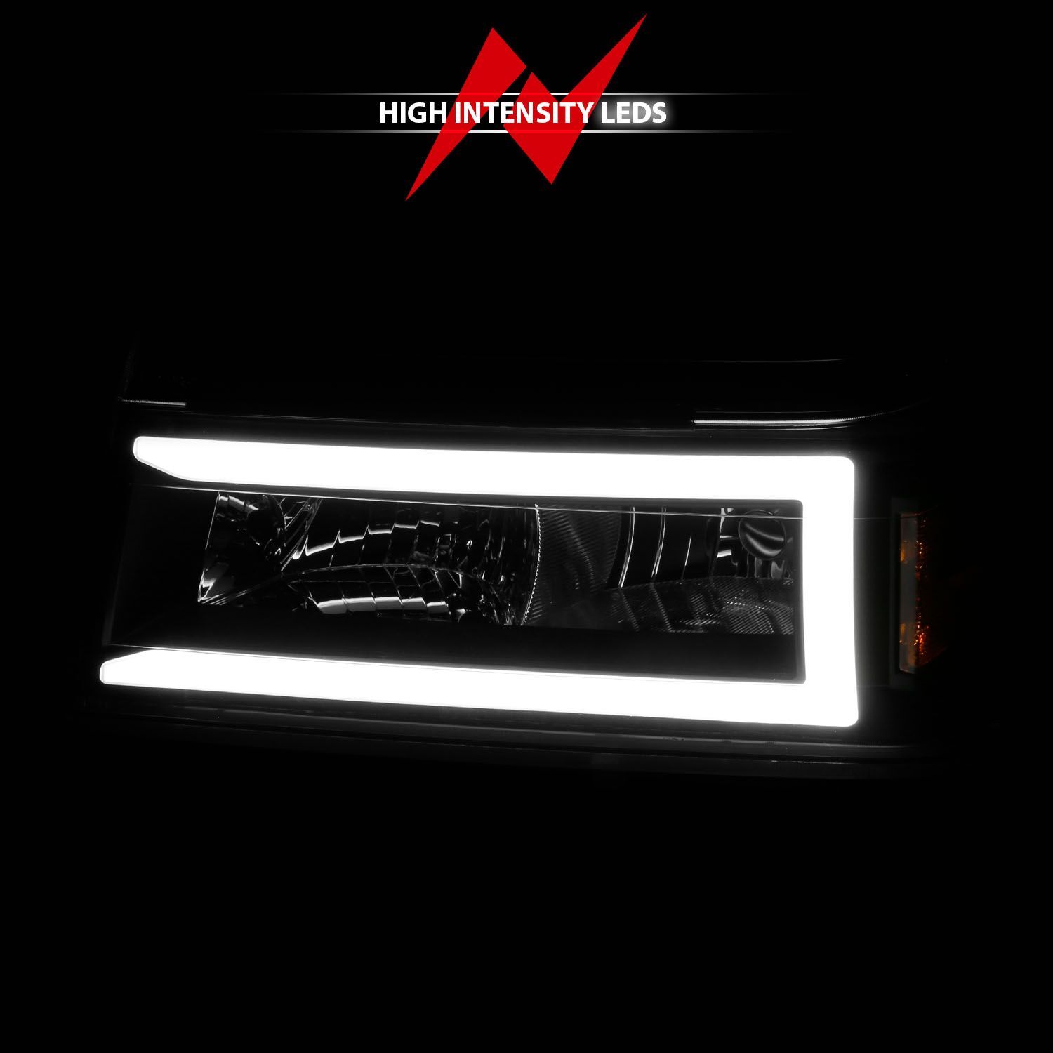 2004-2012 GMC Colorado Anzo Crystal Headlights W/ Light Bar Black Housing 4PC