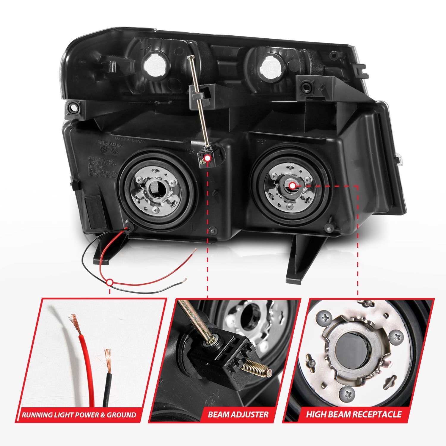 2004-2012 GMC Colorado Anzo Crystal Headlights W/ Light Bar Chrome Housing 4PC