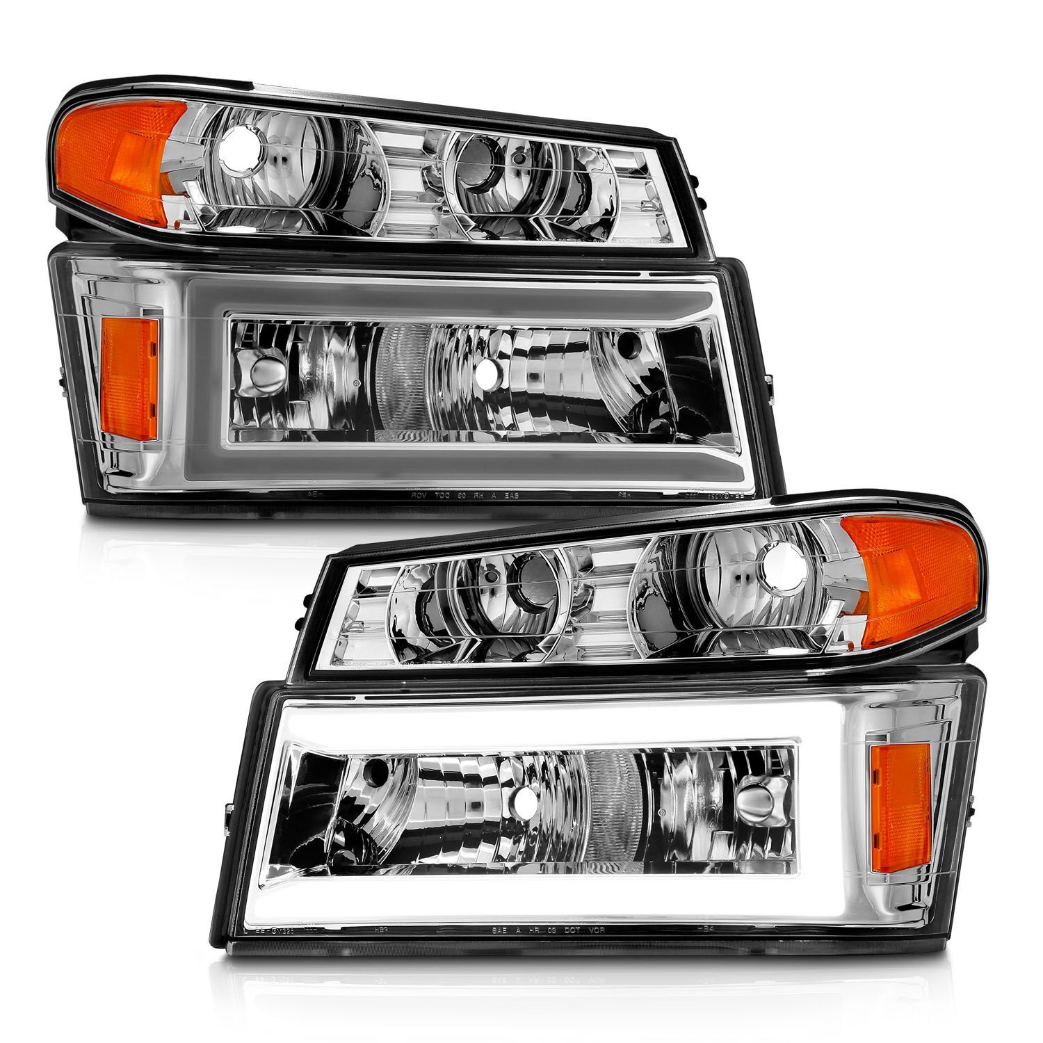 2004-2012 GMC Colorado Anzo Crystal Headlights W/ Light Bar Chrome Housing 4PC - 111559