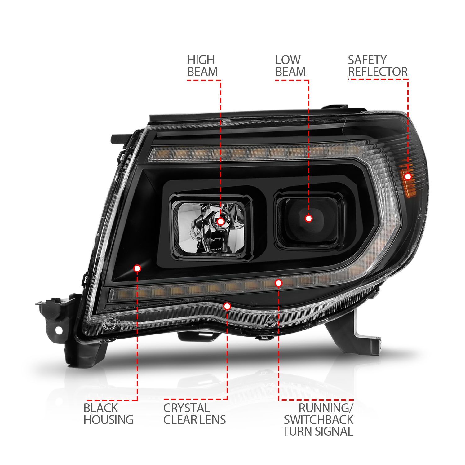 2005-2011 Toyota Tacoma Anzo Projector Headlights W/ Sequential Light Bar Black Housing