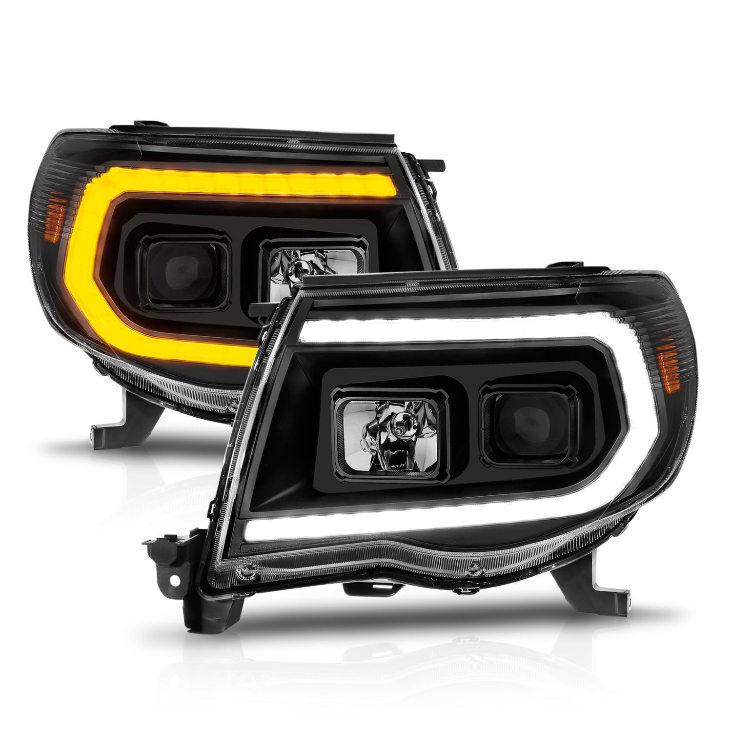 2005-2011 Toyota Tacoma Anzo Projector Headlights W/ Sequential Light Bar Black Housing - 111564