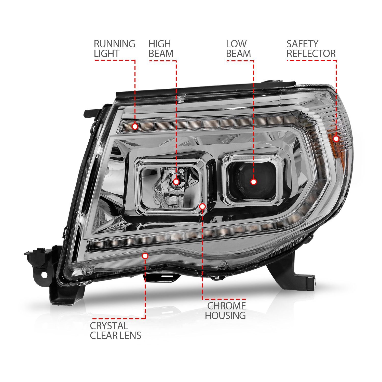 2005-2011 Toyota Tacoma Anzo Projector Headlights W/ Sequential Light Bar Chrome Housing
