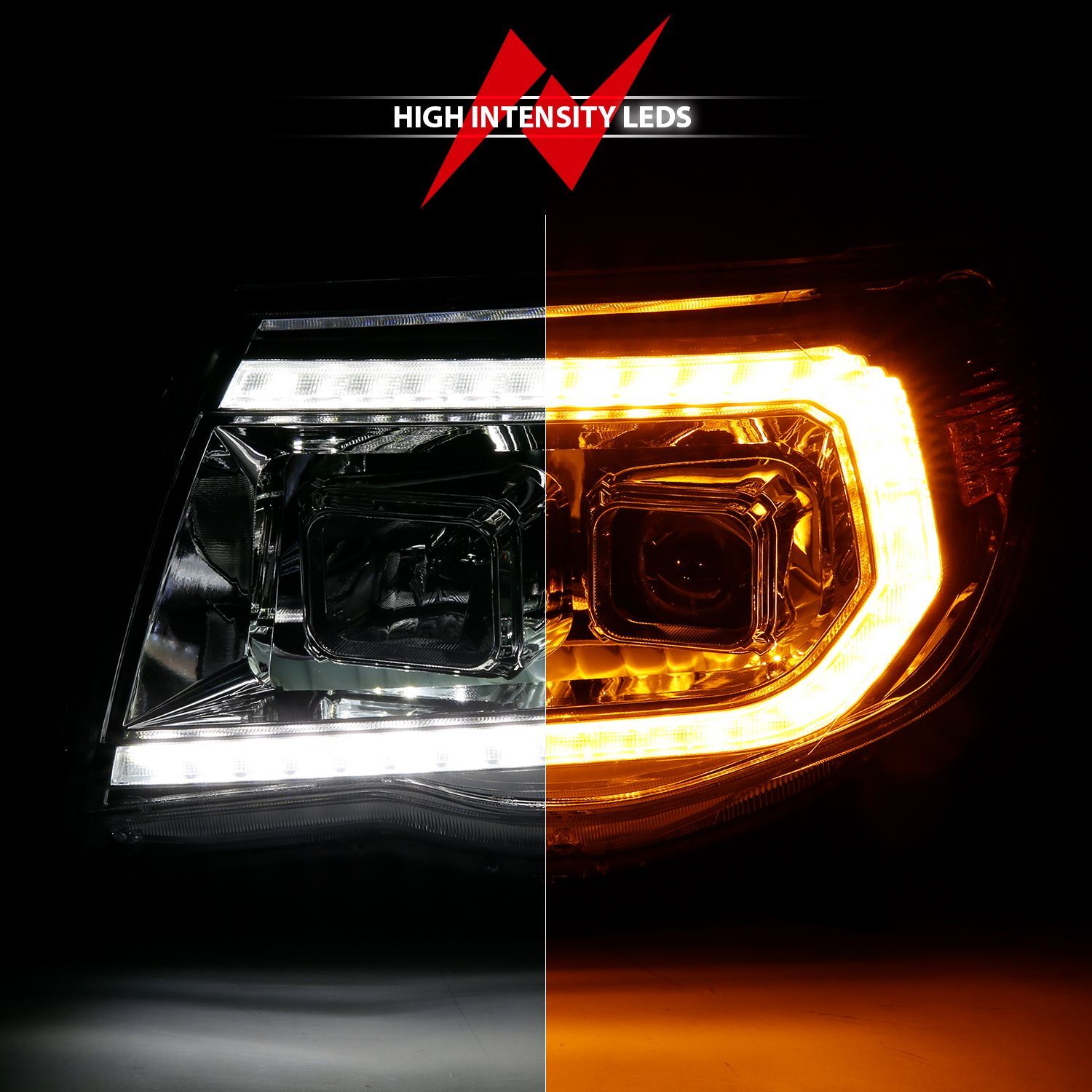 2005-2011 Toyota Tacoma Anzo Projector Headlights W/ Sequential Light Bar Chrome Housing
