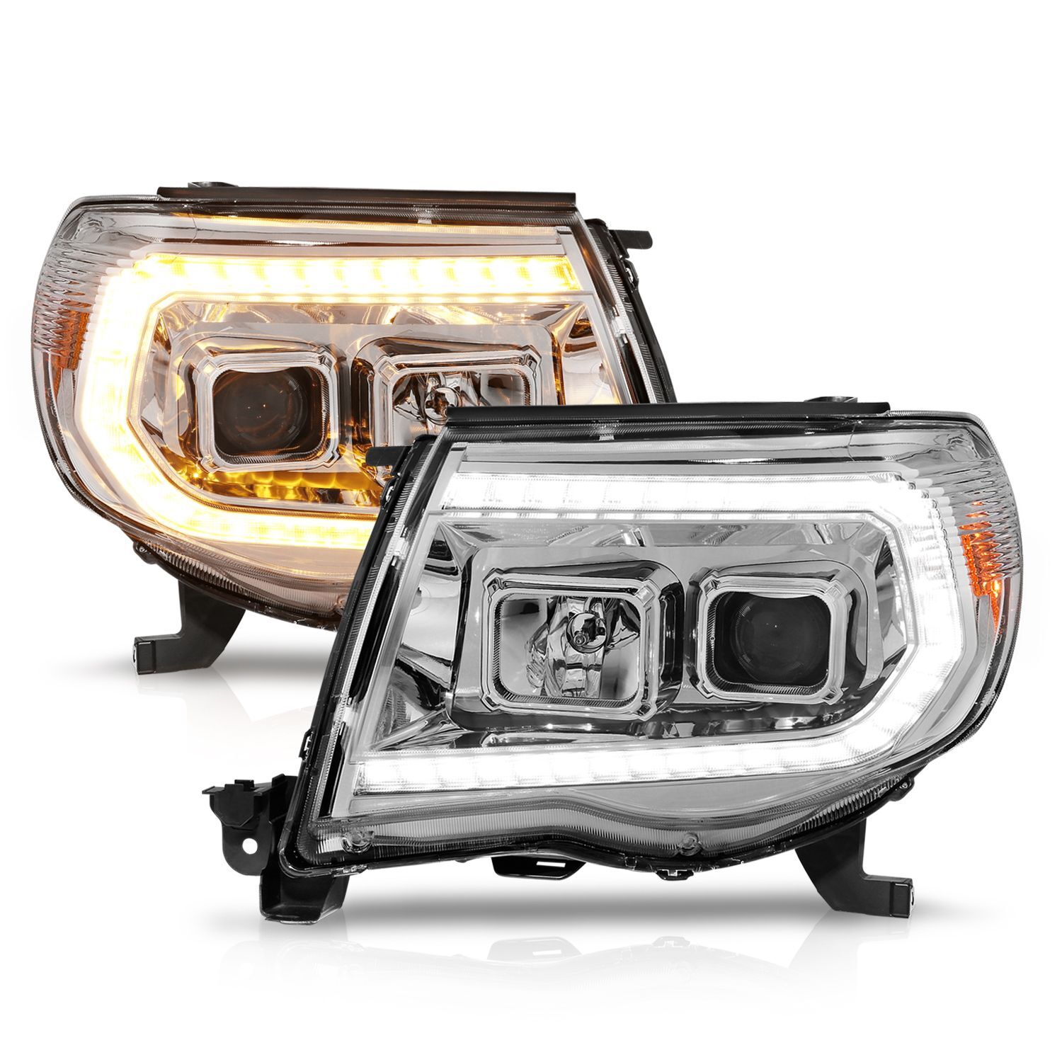 2005-2011 Toyota Tacoma Anzo Projector Headlights W/ Sequential Light Bar Chrome Housing - 111565
