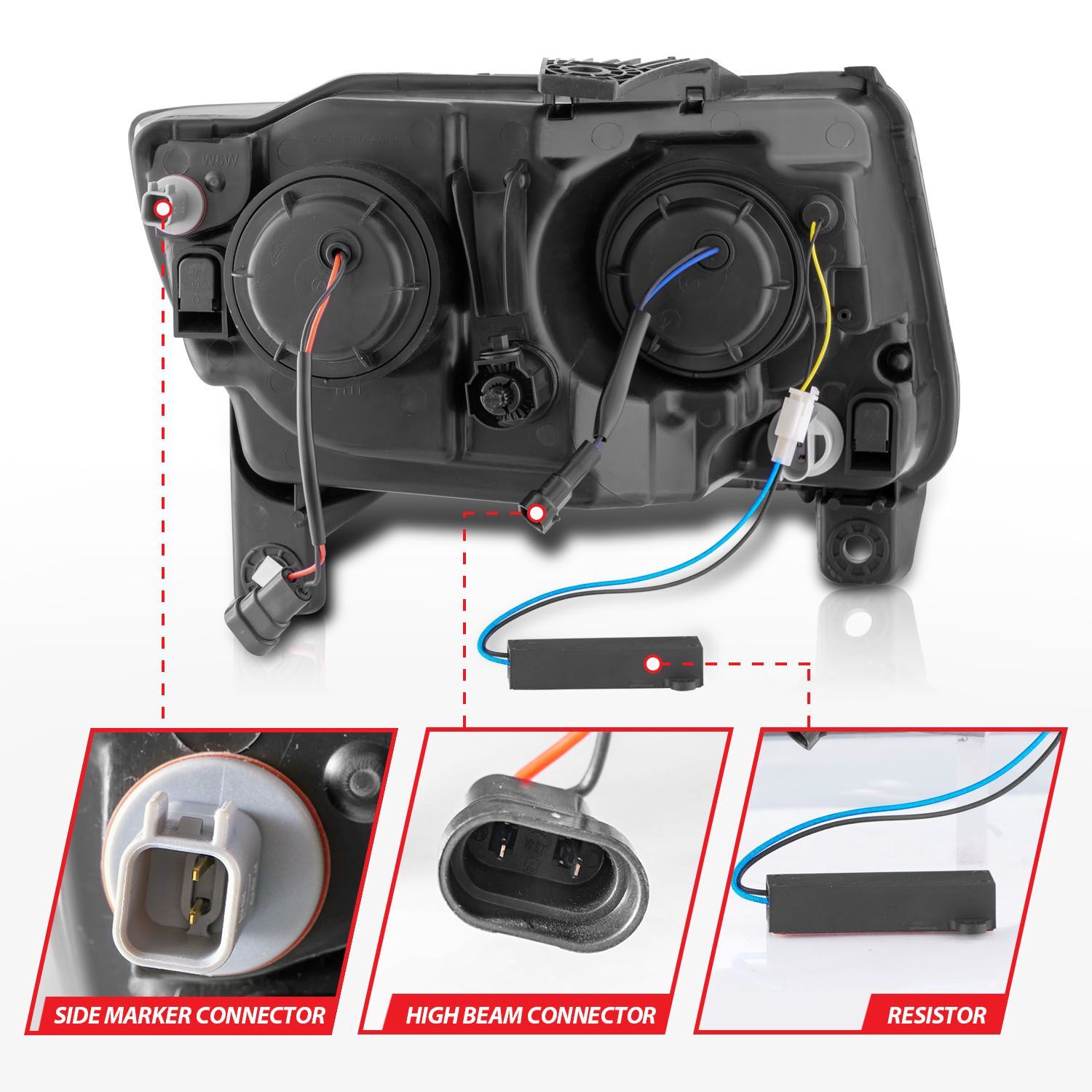 2011-2013 Jeep Grand Cherokee Anzo Projector Headlights W/ Light Bar Switchback Black Housing