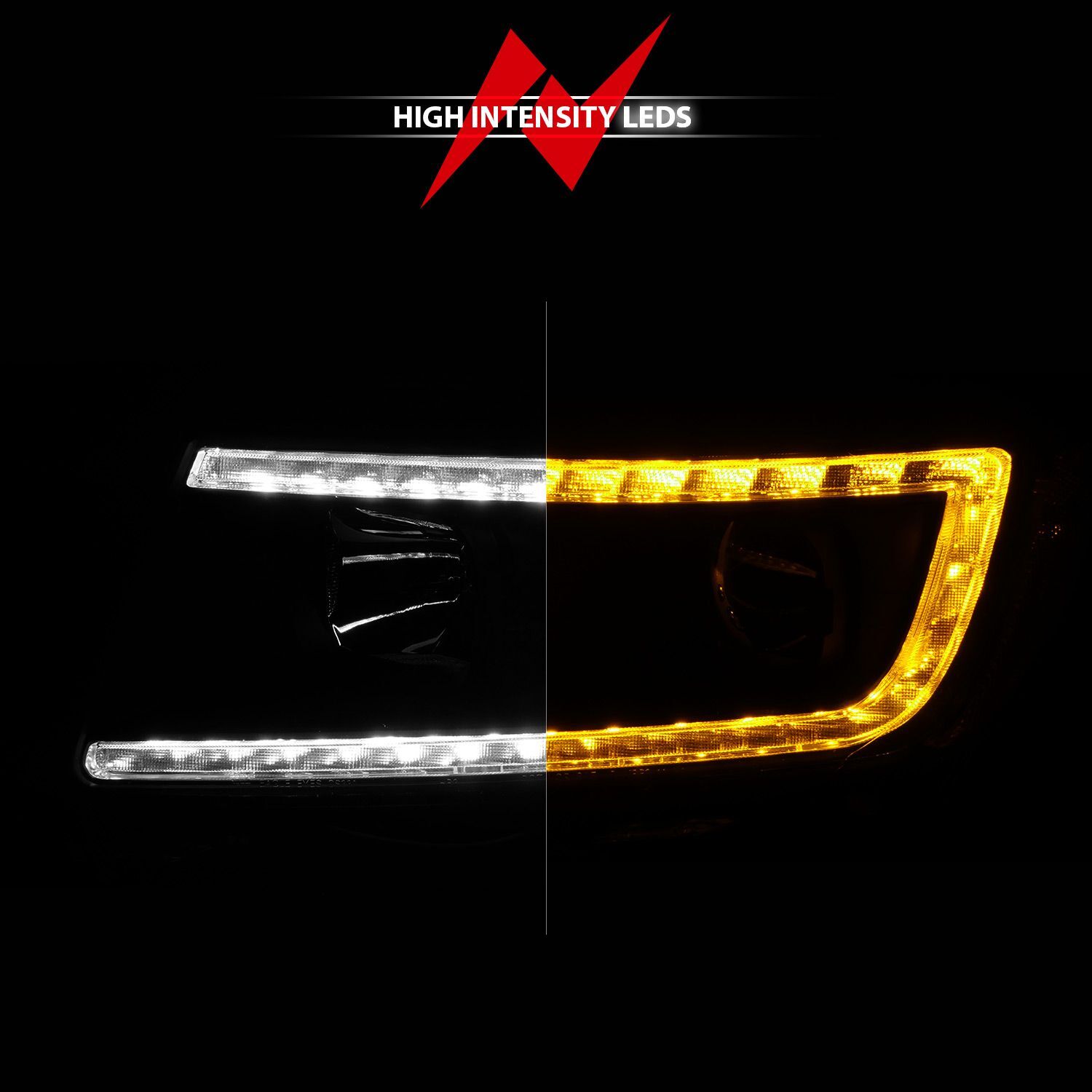 2011-2013 Jeep Grand Cherokee Anzo Projector Headlights W/ Light Bar Switchback Black Housing