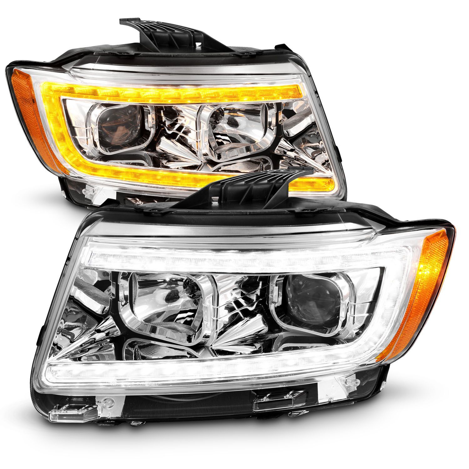 2011-2013 Jeep Grand Cherokee Anzo Projector Headlights W/ Light Bar Switchback Chrome Housing - 111569