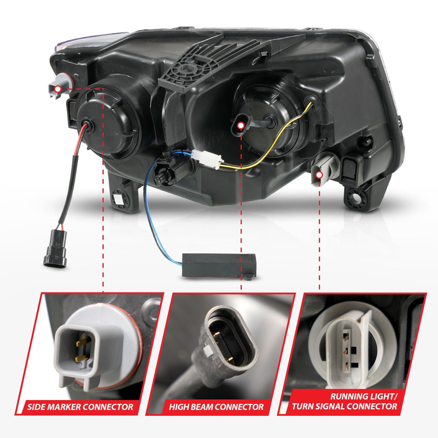2011-2013 Jeep Grand Cherokee Anzo Projector Headlights W/ Light Bar Switchback Chrome Housing