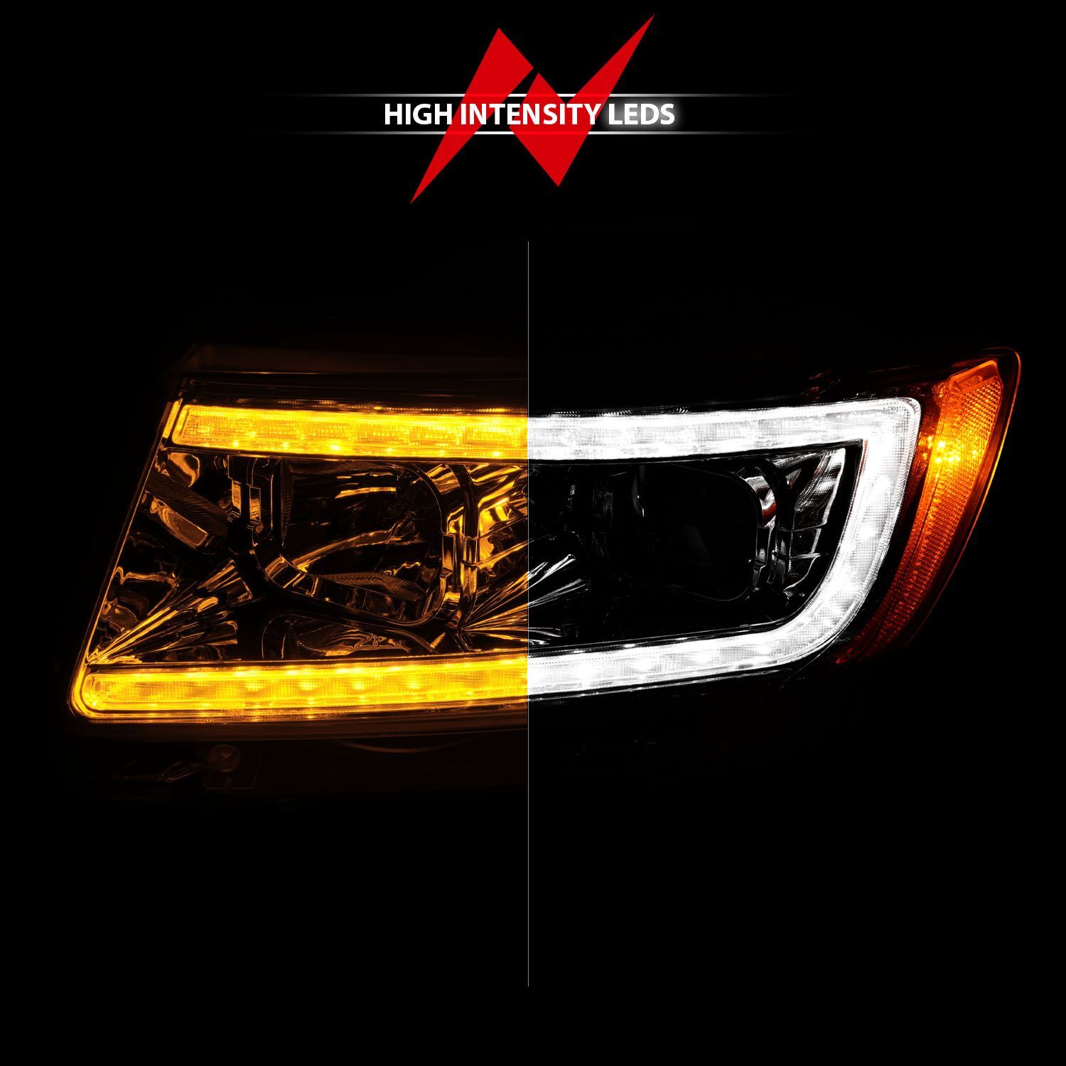 2011-2013 Jeep Grand Cherokee Anzo Projector Headlights W/ Light Bar Switchback Chrome Housing