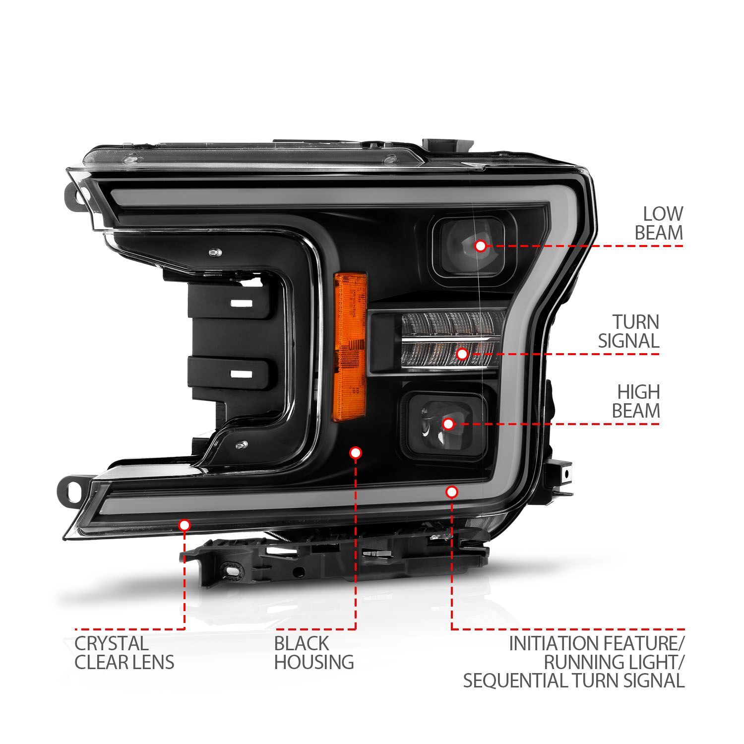 2018-2020 Ford F-150 Anzo Full LED Projector Headlights W/ Light Bar Switchback Sequential Black Housing W/ Initiation Light