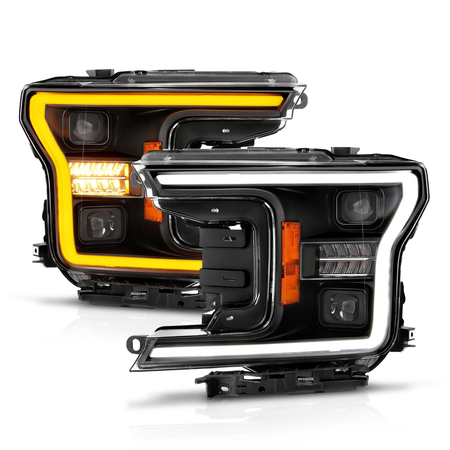 2018-2020 Ford F-150 Anzo Full LED Projector Headlights W/ Light Bar Switchback Sequential Black Housing W/ Initiation Light - 111570