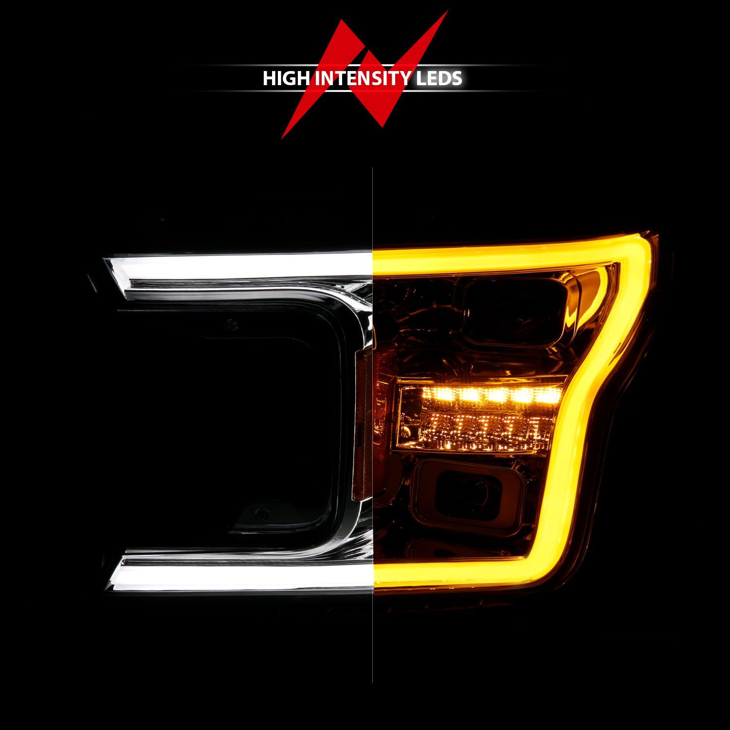 2018-2020 Ford F-150 Anzo Full LED Projector Headlights W/ Light Bar Switchback Sequential Chrome Housing W/ Initiation Light