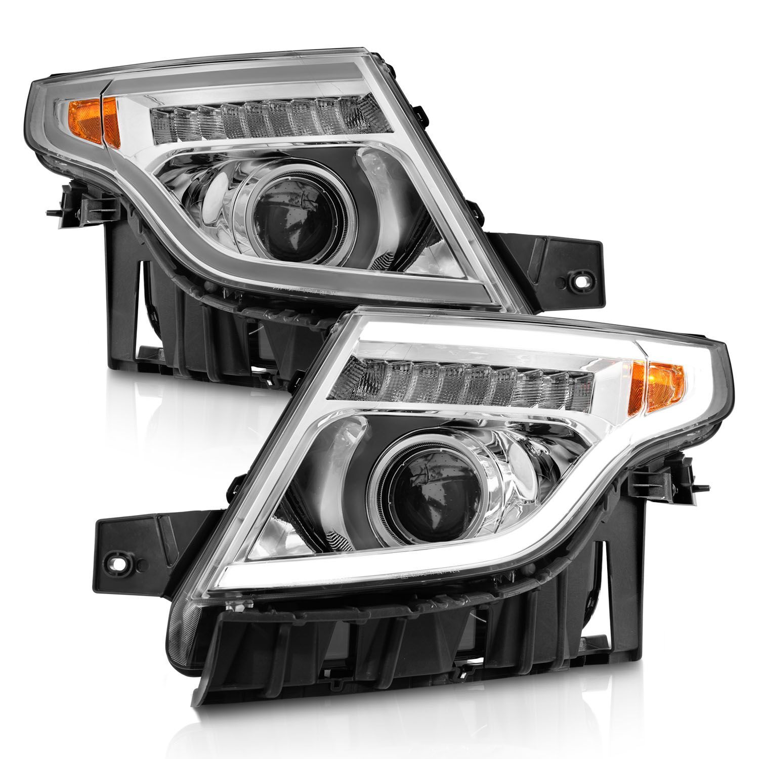 2011-2015 Ford Explorer Anzo Projector Headlights W/ Light Bar Chrome Housing
