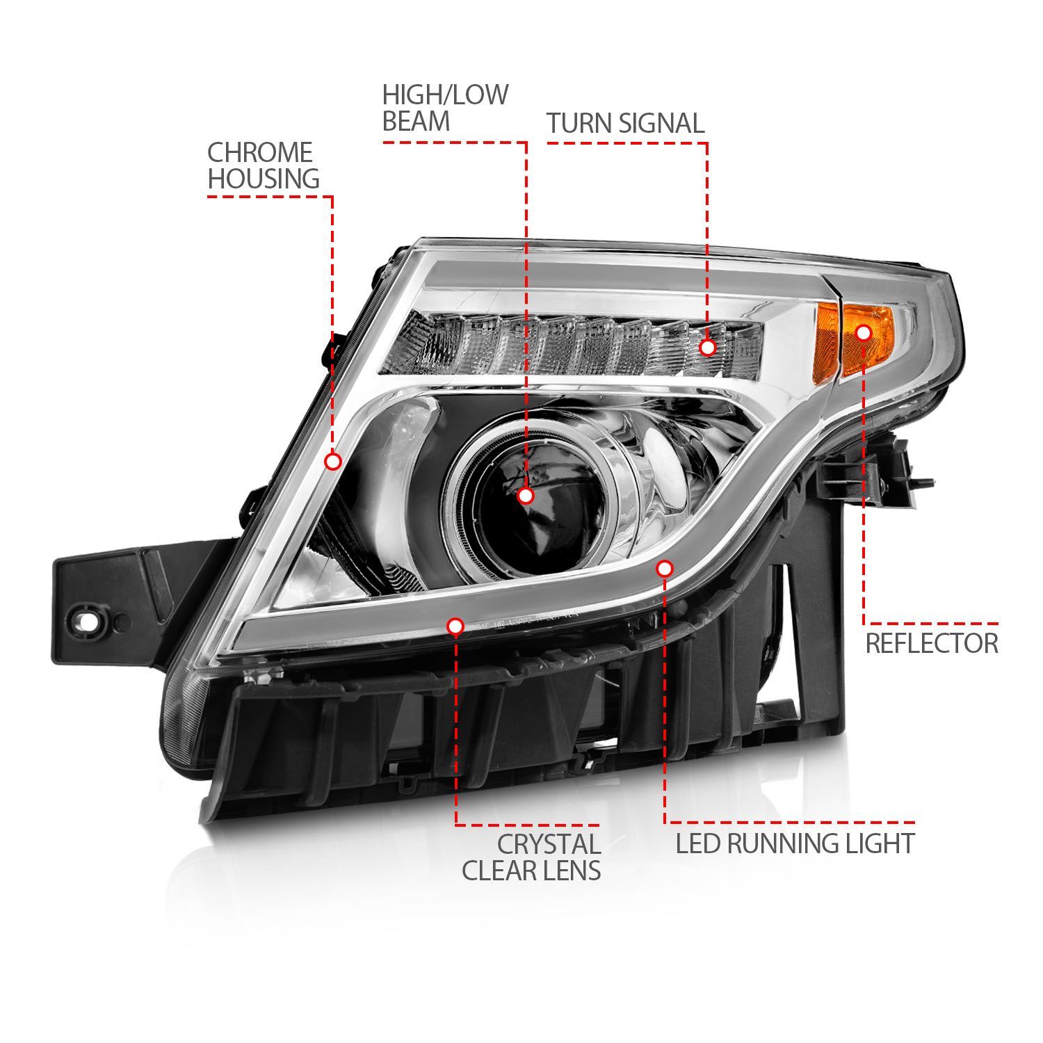 2011-2015 Ford Explorer Anzo Projector Headlights W/ Light Bar Chrome Housing