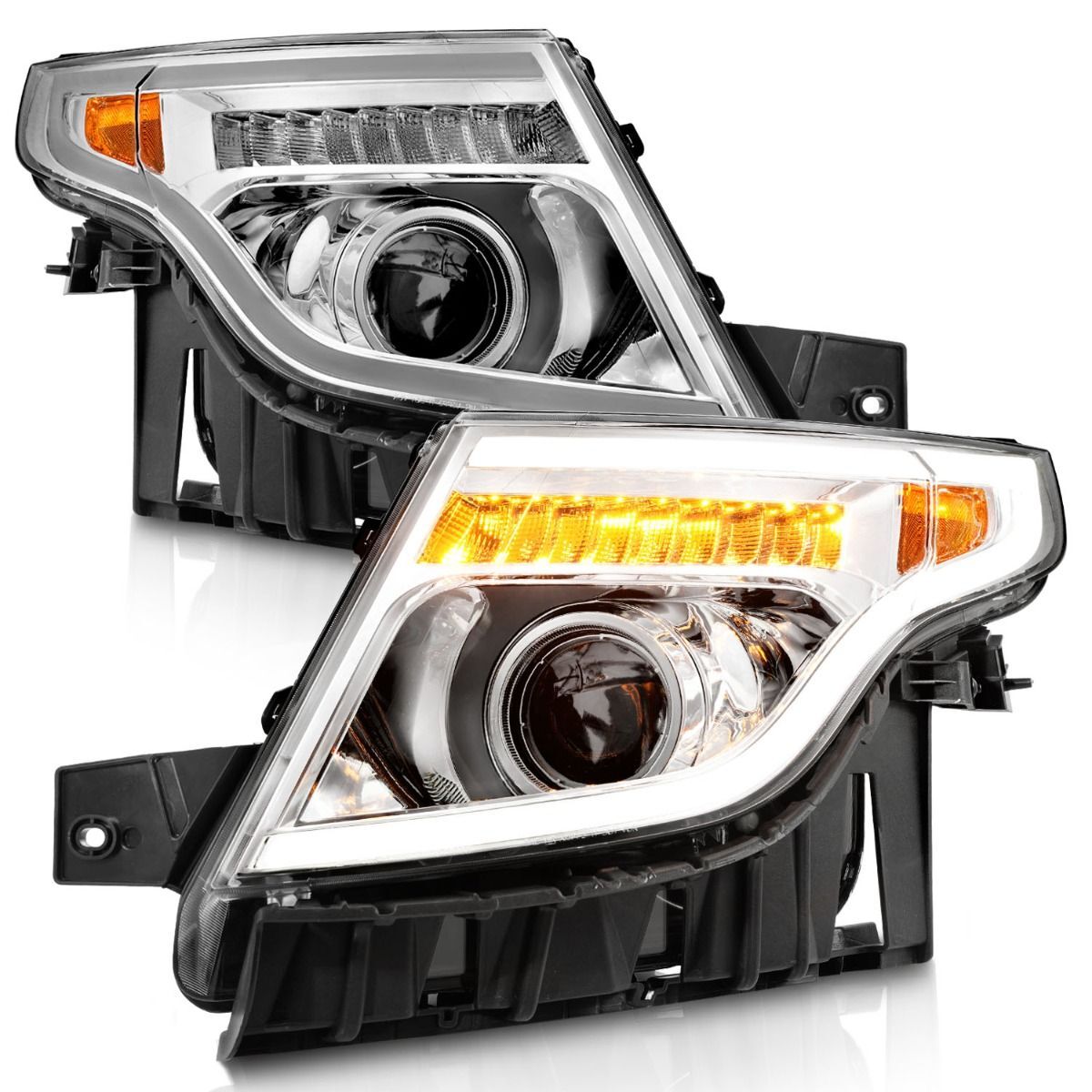 2011-2015 Ford Explorer Anzo Projector Headlights W/ Light Bar Chrome Housing