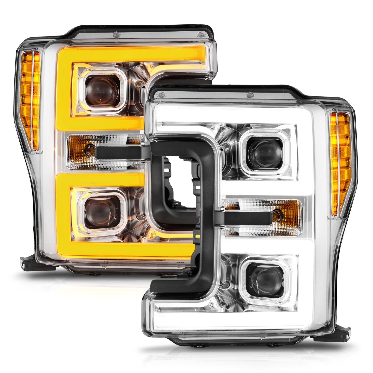 2017-2019 Ford F-250/F-350/F-450 Super Duty Anzo LED Projector Headlights W/ Light Bar Switchback Chrome Housing