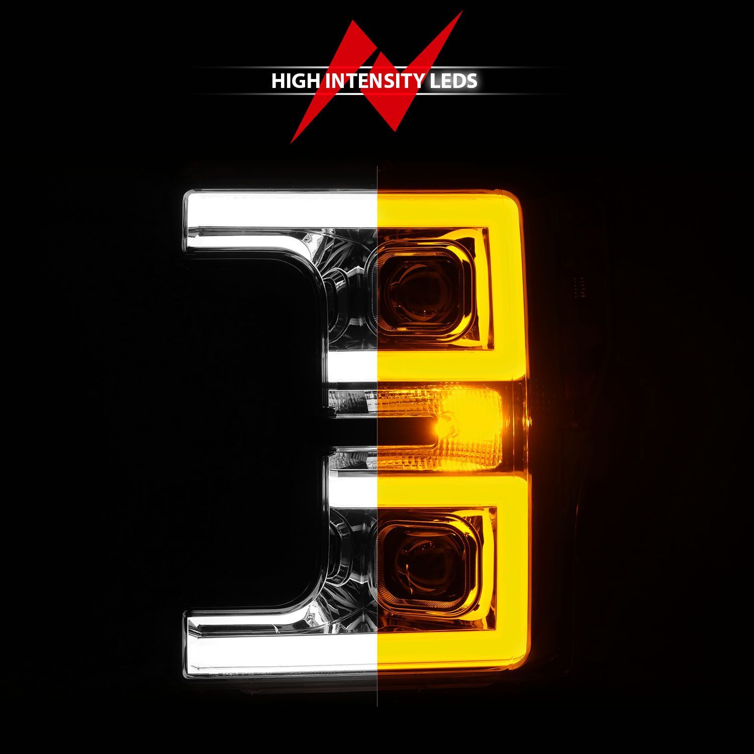 2017-2019 Ford F-250/F-350/F-450 Super Duty Anzo LED Projector Headlights W/ Light Bar Switchback Chrome Housing