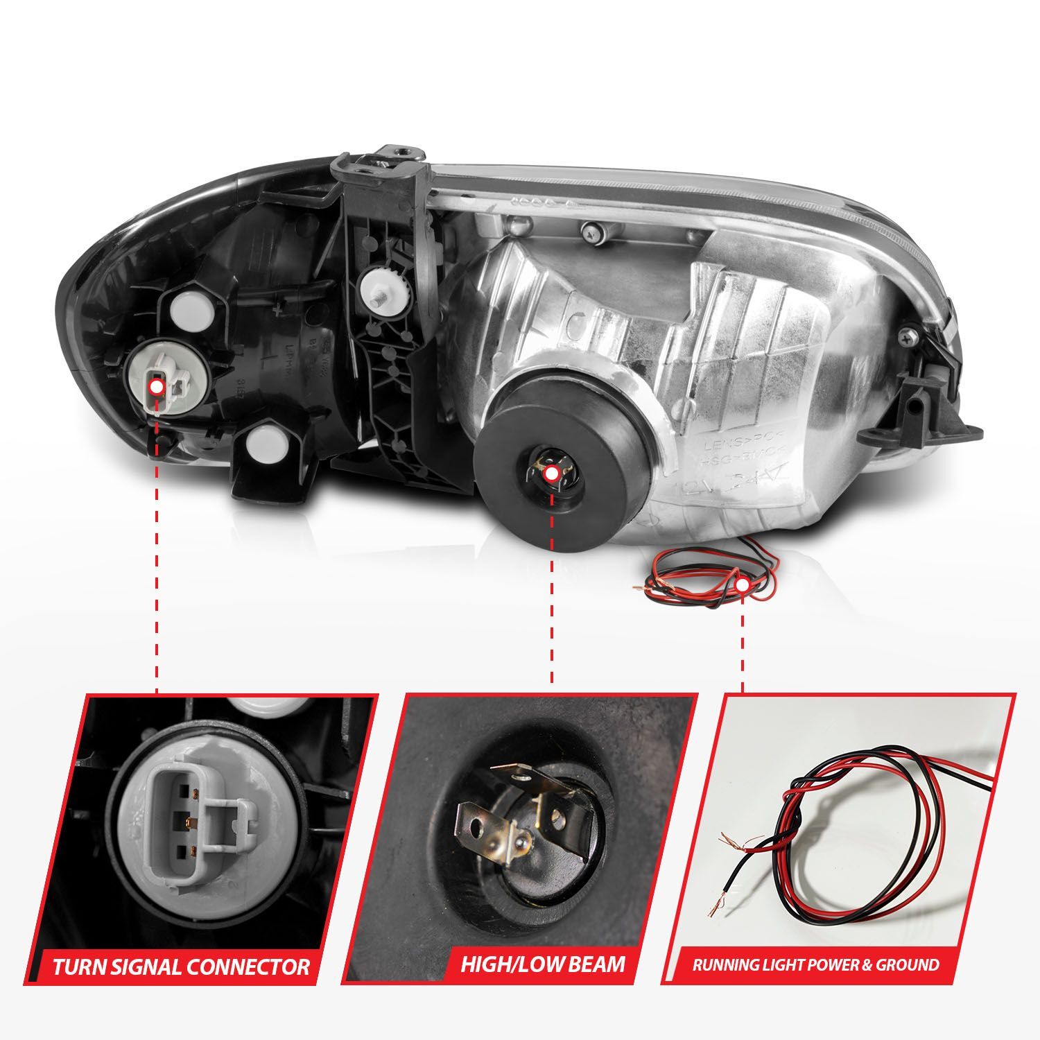 2000-2004 Toyota Tundra Regular Cab/Access Cab Anzo Crystal Headlights W/ Light Bar Black Housing W/ Corner Lights 2PC