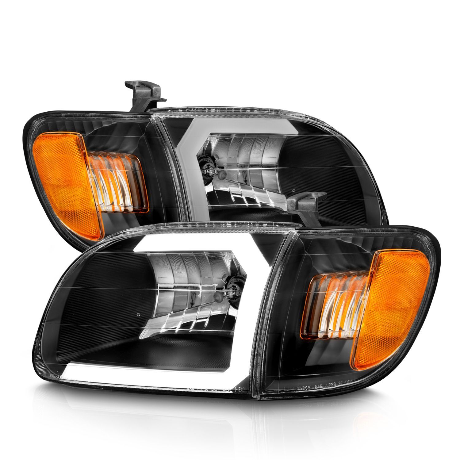 2000-2004 Toyota Tundra Regular Cab/Access Cab Anzo Crystal Headlights W/ Light Bar Black Housing W/ Corner Lights 2PC - 111579