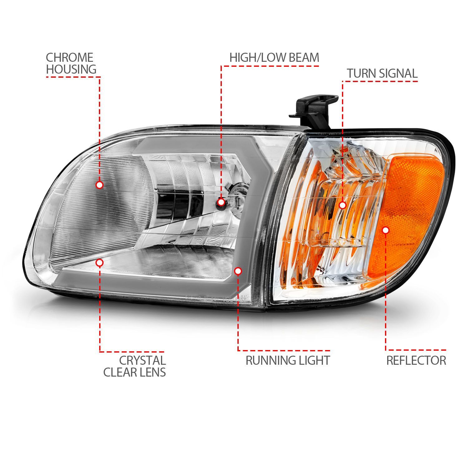 2000-2004 Toyota Tundra Regular Cab/Access Cab Anzo Crystal Headlights W/ Light Bar Chrome Housing W/ Corner Lights 2PC