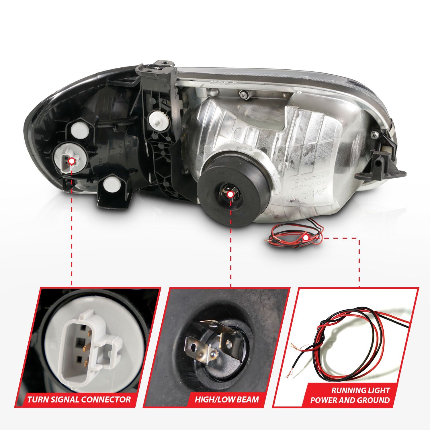 2000-2004 Toyota Tundra Regular Cab/Access Cab Anzo Crystal Headlights W/ Light Bar Chrome Housing W/ Corner Lights 2PC