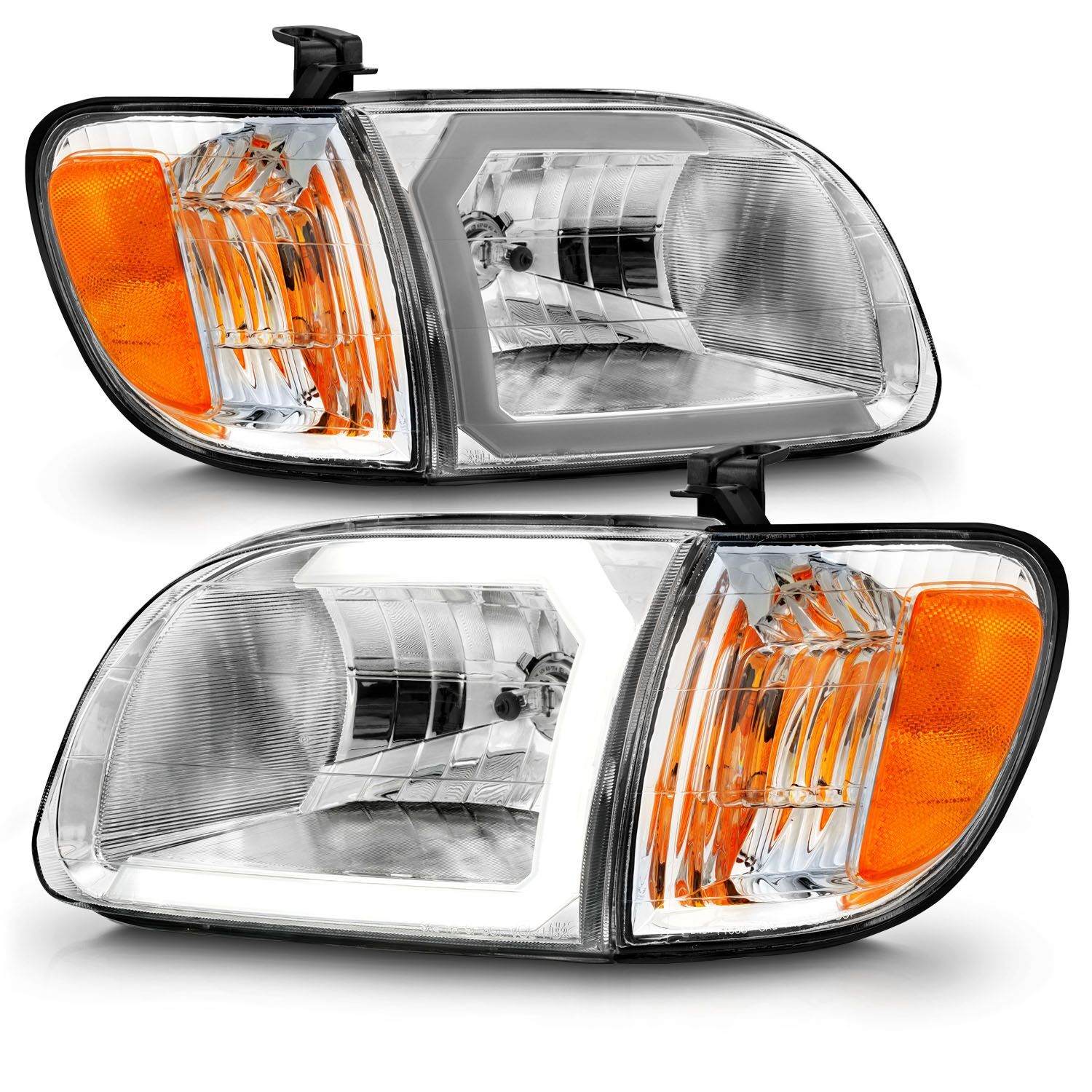2000-2004 Toyota Tundra Regular Cab/Access Cab Anzo Crystal Headlights W/ Light Bar Chrome Housing W/ Corner Lights 2PC - 111580