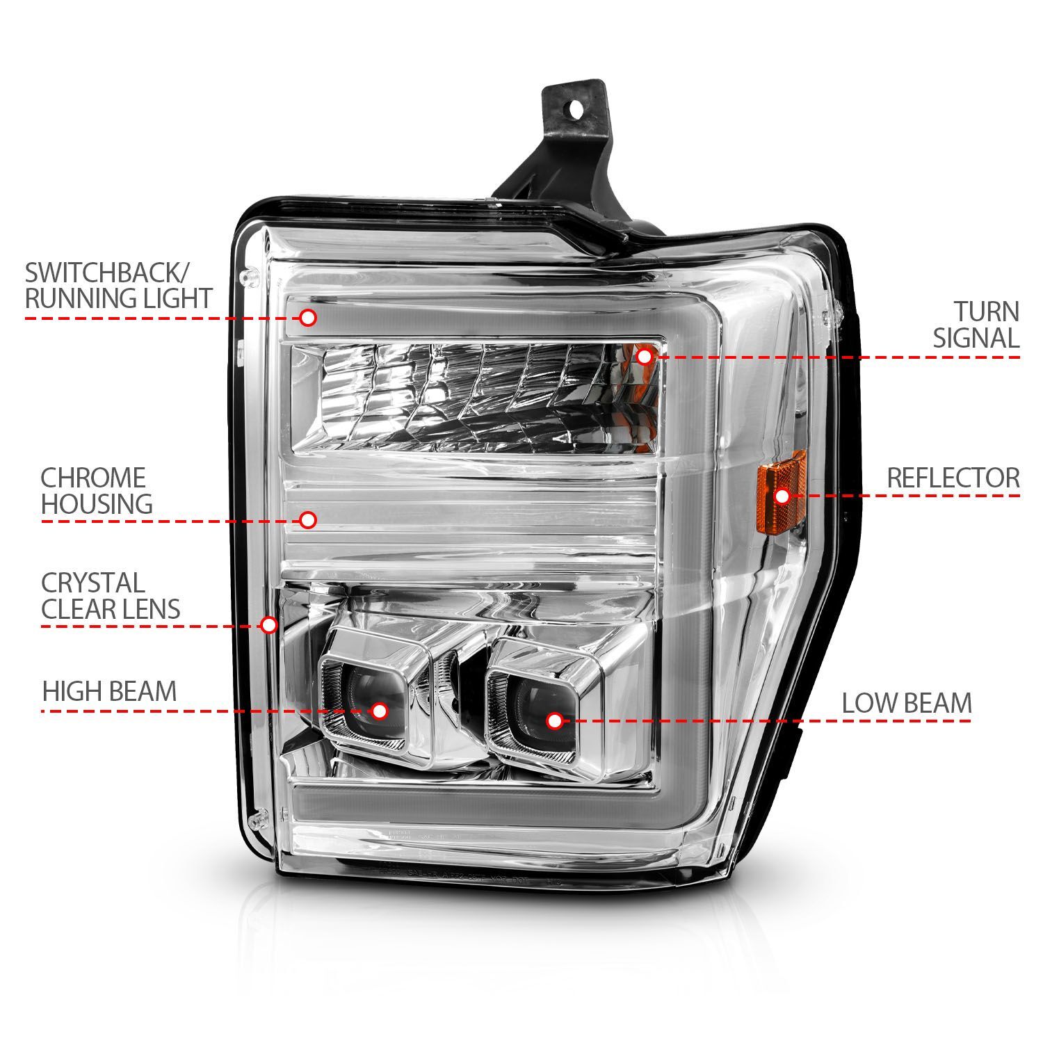 2008-2010 Ford F-250/F-350/F-450/F-550 Super Duty Anzo Projector Headlights W/ Light Bar Switchback Black Housing