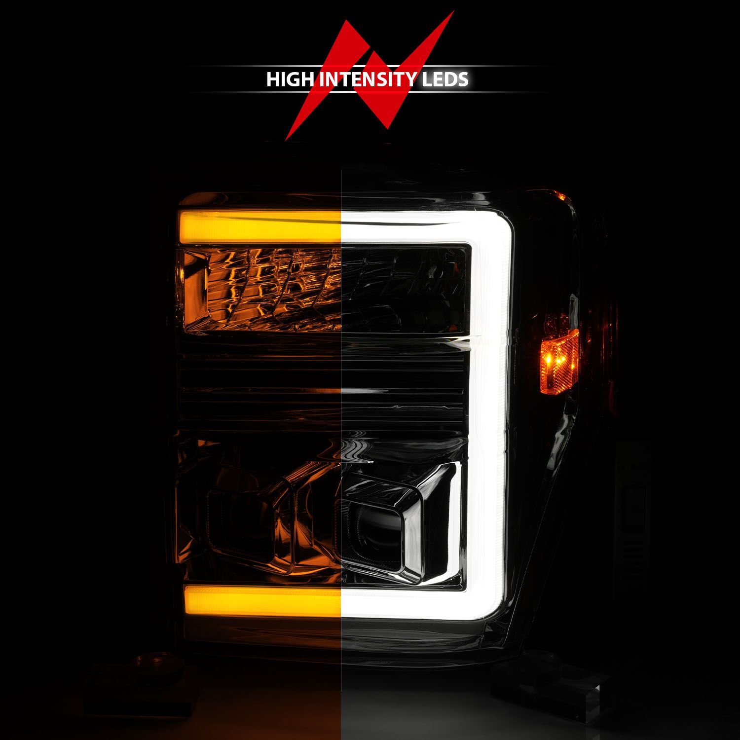 2008-2010 Ford F-250/F-350/F-450/F-550 Super Duty Anzo Projector Headlights W/ Light Bar Switchback Black Housing