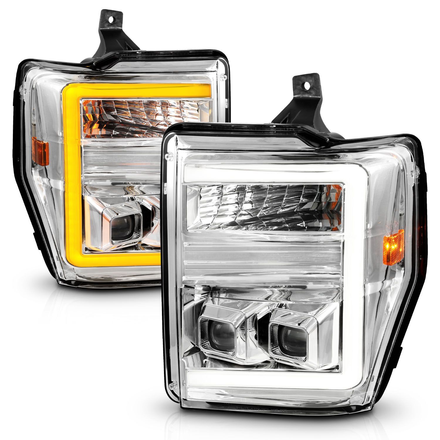 2008-2010 Ford F-250/F-350/F-450/F-550 Super Duty Anzo Projector Headlights W/ Light Bar Switchback Black Housing - 111587