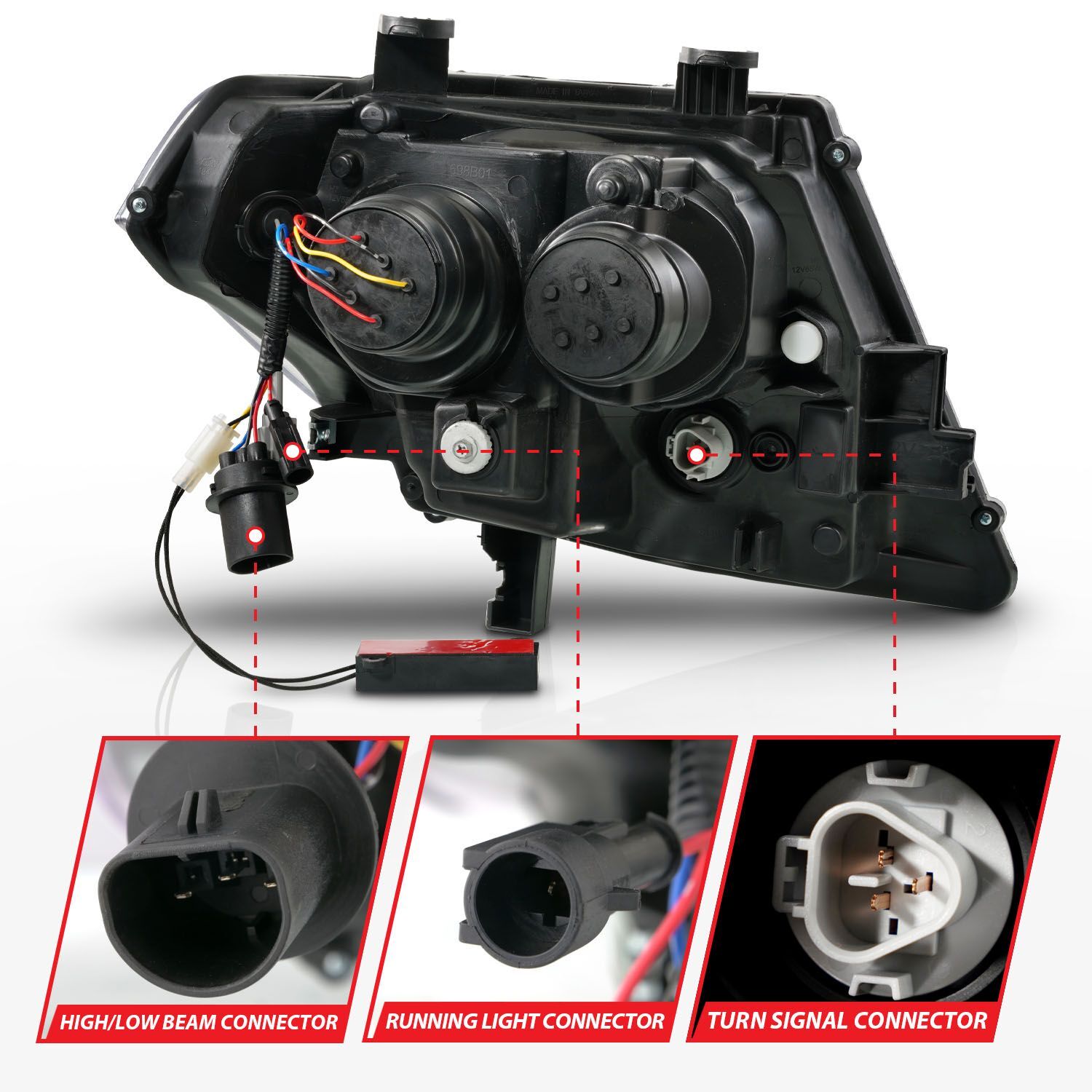 2009-2021 Nissan Frontier Anzo Dual Square Projector Chrome Headlight W/Sequential+Switchback LED Bar DRL