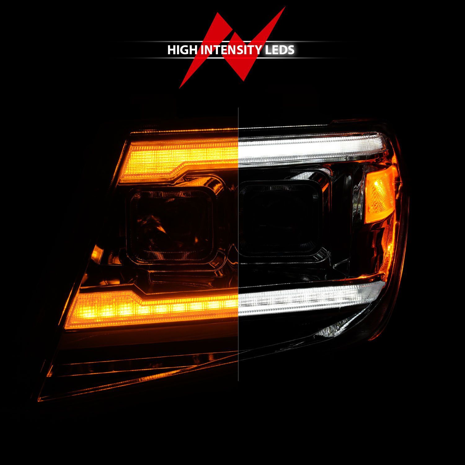 2009-2021 Nissan Frontier Anzo Dual Square Projector Chrome Headlight W/Sequential+Switchback LED Bar DRL