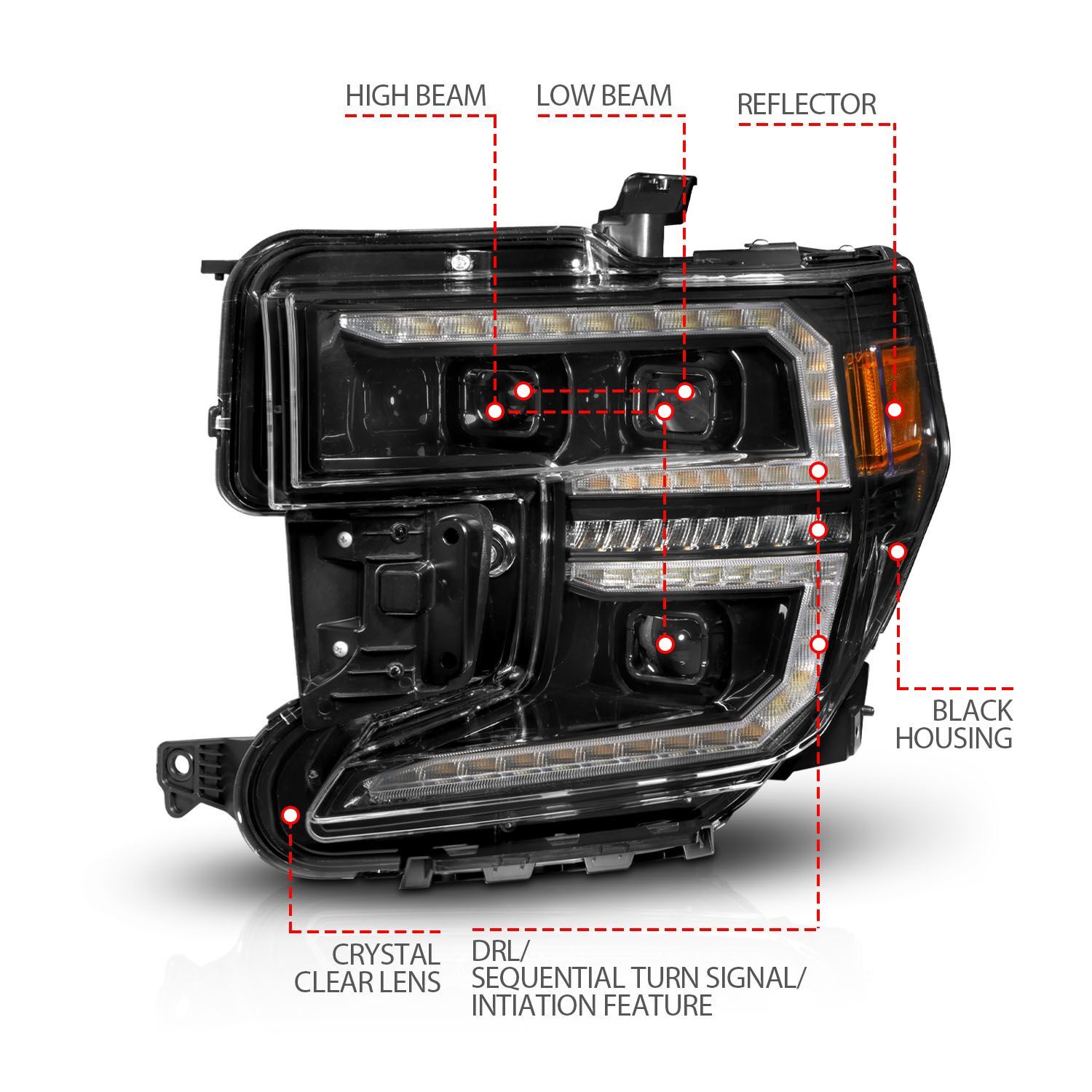 2006-2009 GMC Sierra 1500 Anzo Black Housing Full LED Trio Projector Switchback Bar W/DRL & Initiation Feature