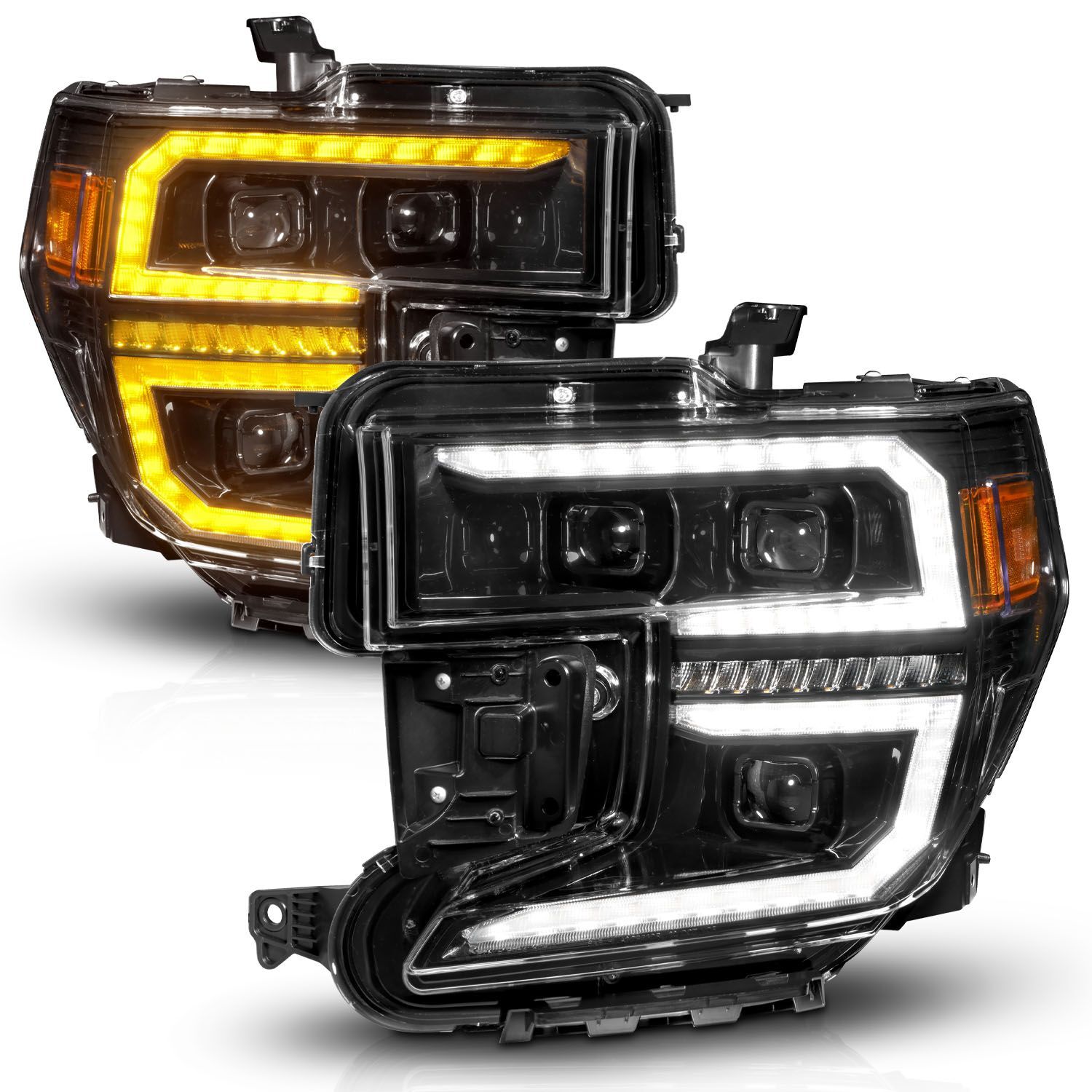 2006-2009 GMC Sierra 1500 Anzo Black Housing Full LED Trio Projector Switchback Bar W/DRL & Initiation Feature - 111600